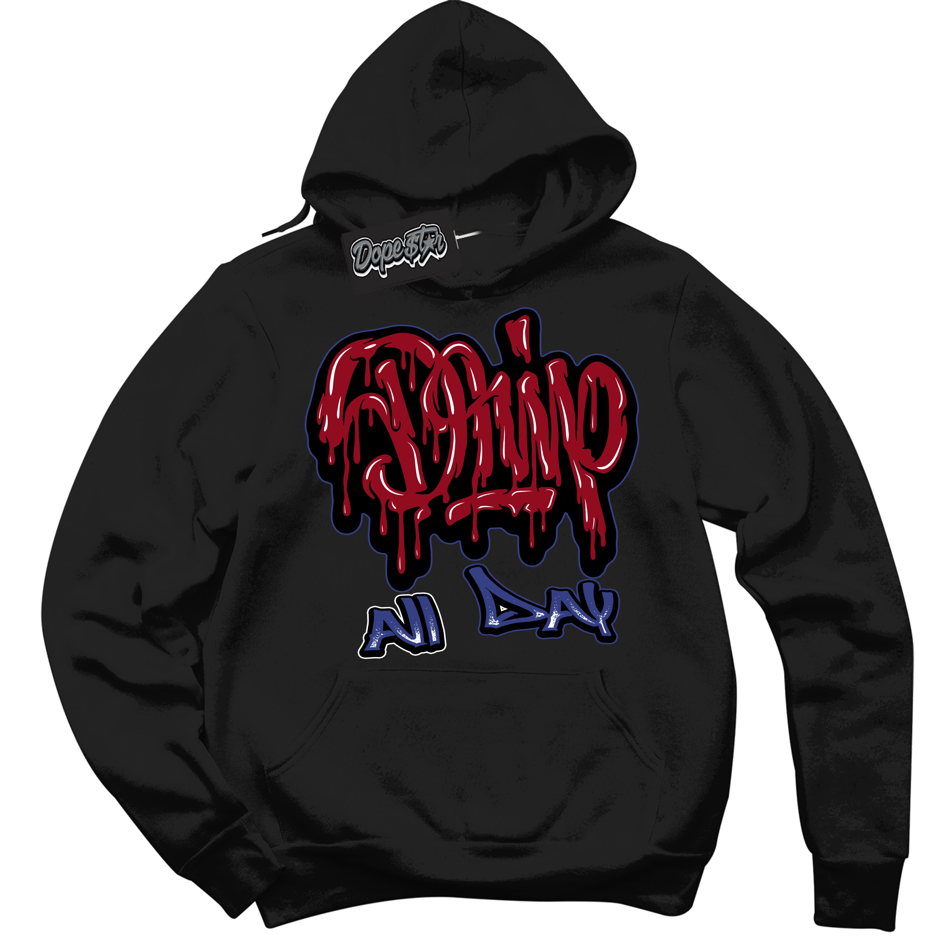 Cool Black Hoodie with “ Drip All Day ” design that Perfectly Matches Playoffs 8s Sneakers.
