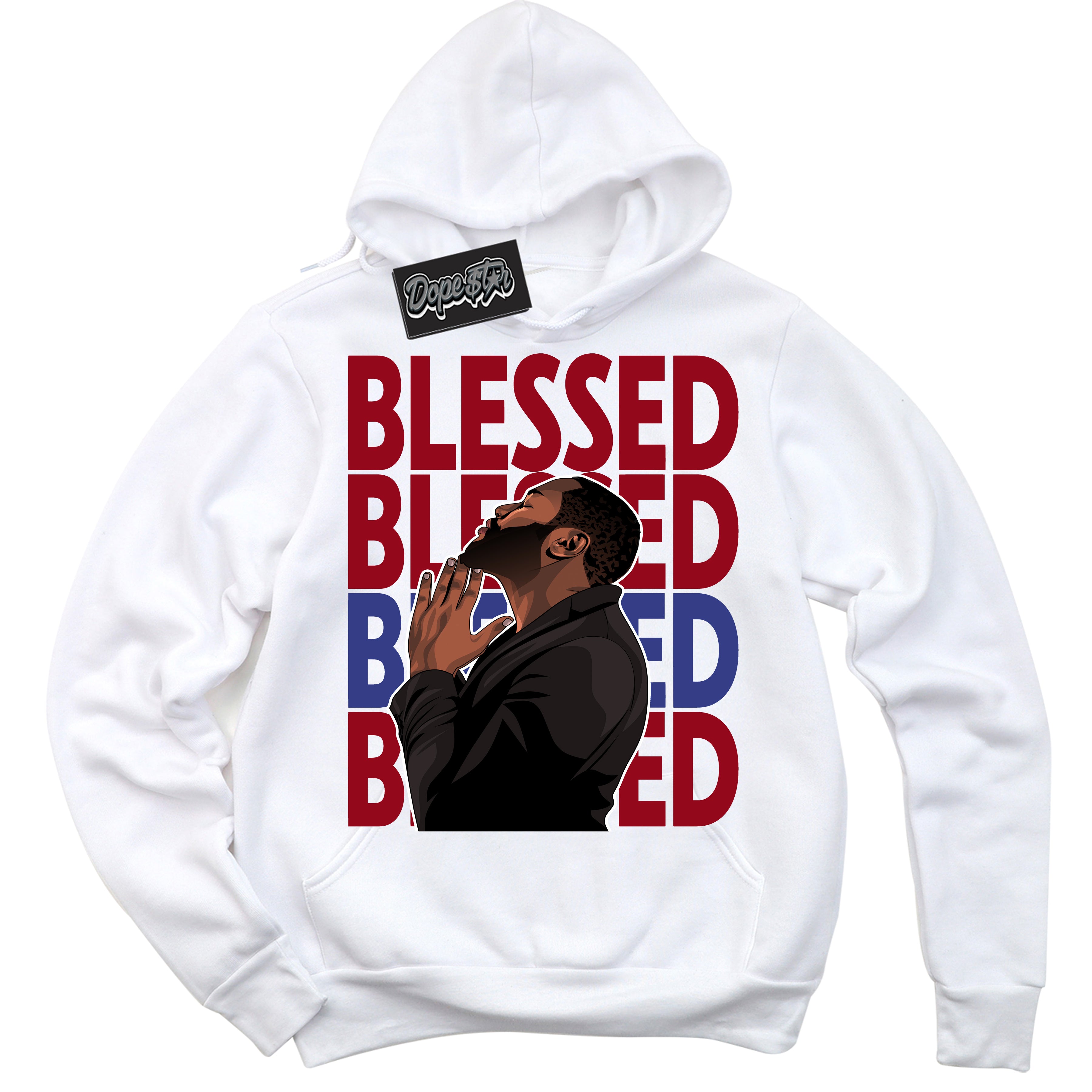 Cool White Hoodie with “ God Blessed ” design that Perfectly Matches Playoffs 8s Sneakers.