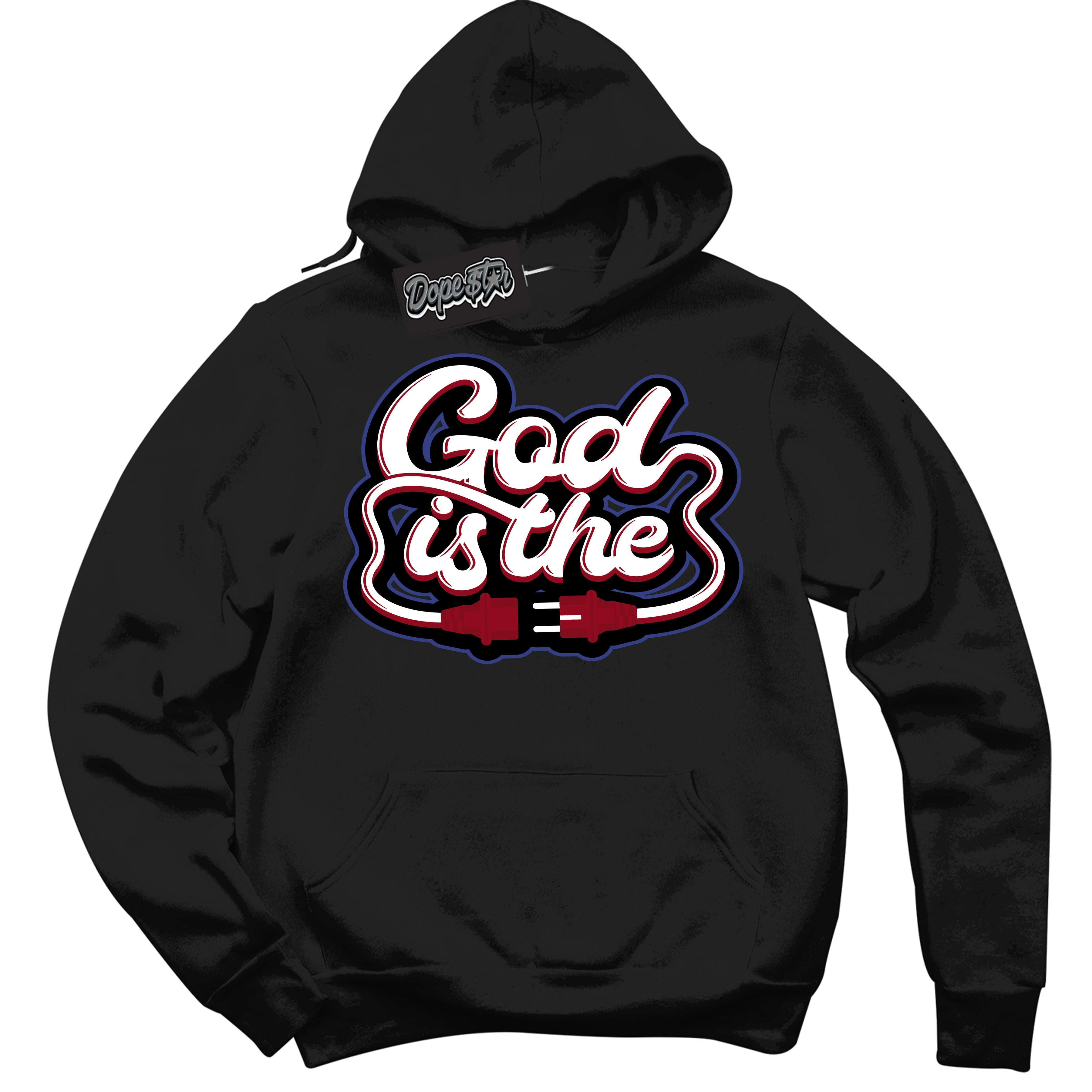 Cool Black Hoodie with “ God Is The ” design that Perfectly Matches Playoffs 8s Sneakers.