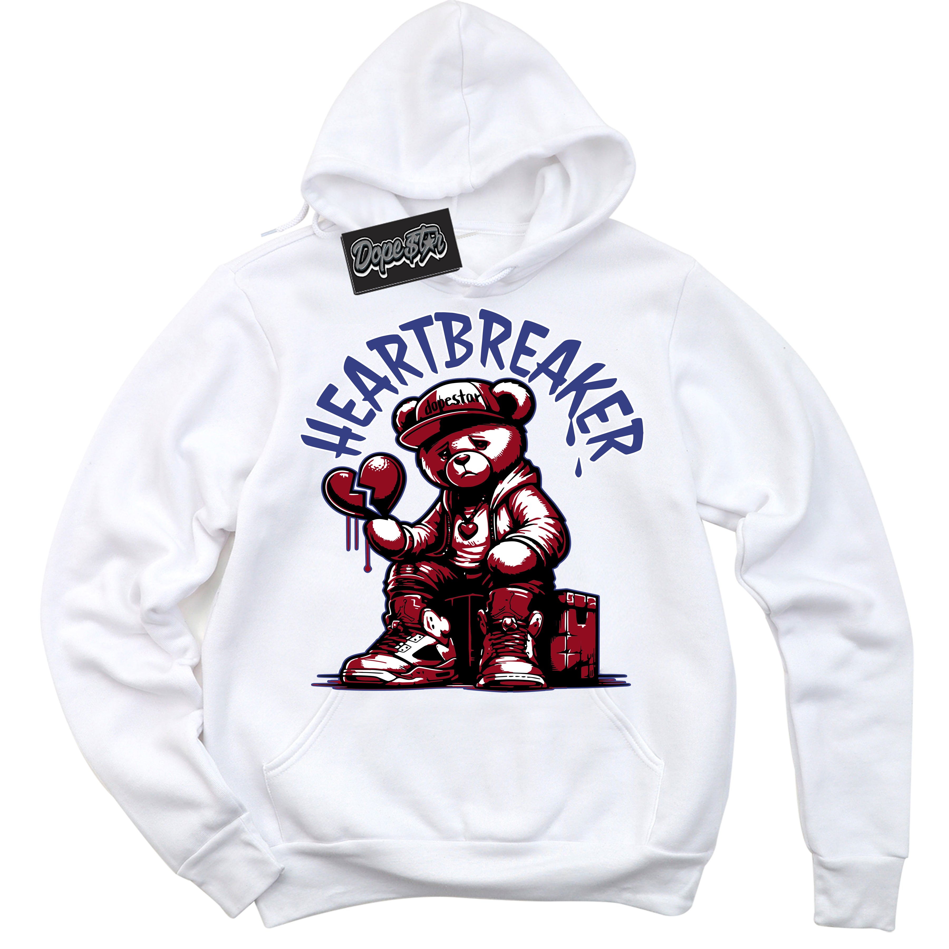 Cool White Hoodie with “ Heartbreaker Bear ” design that Perfectly Matches Playoffs 8s Sneakers.