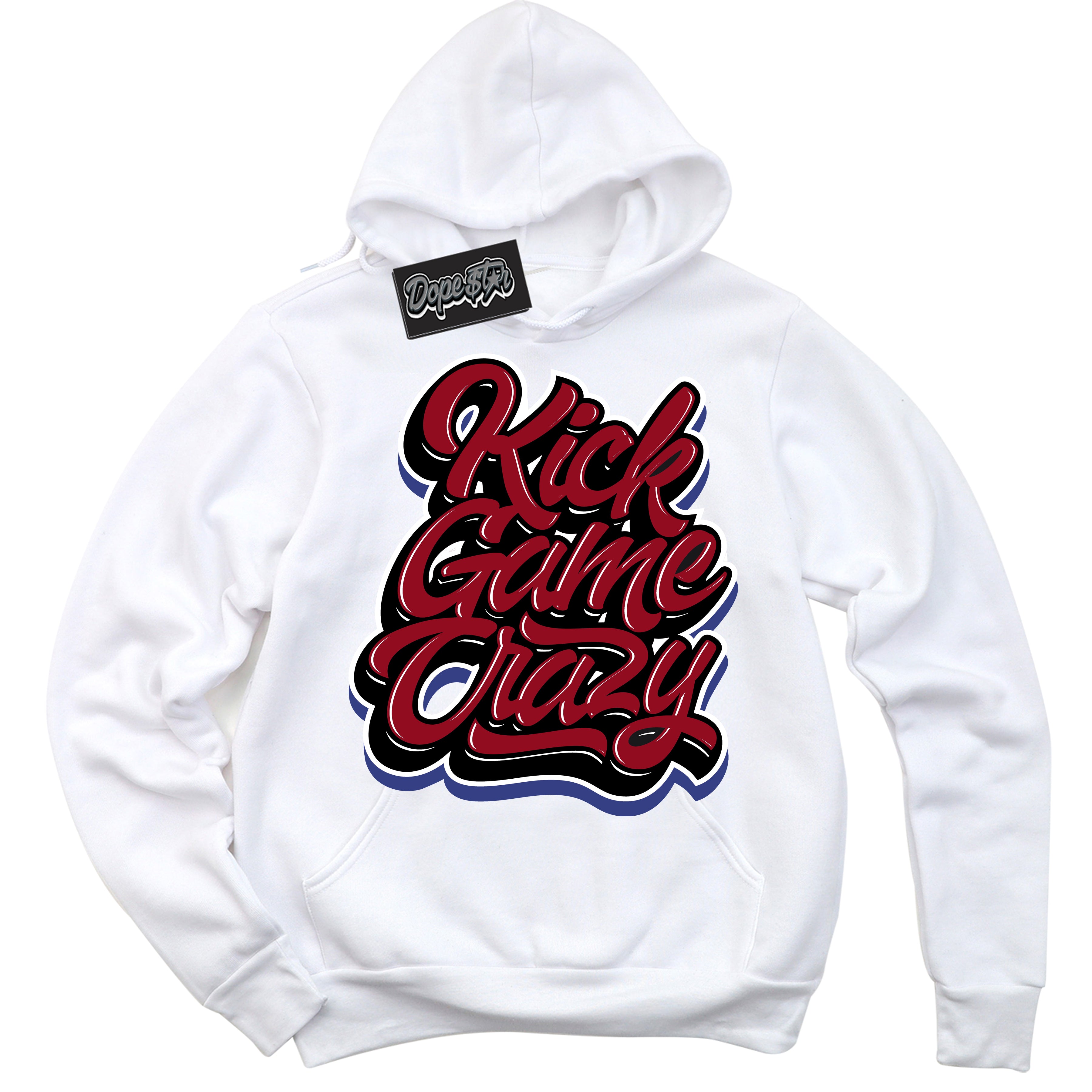 Cool White Hoodie with “ Kick Game Crazy ” design that Perfectly Matches Playoffs 8s Sneakers.