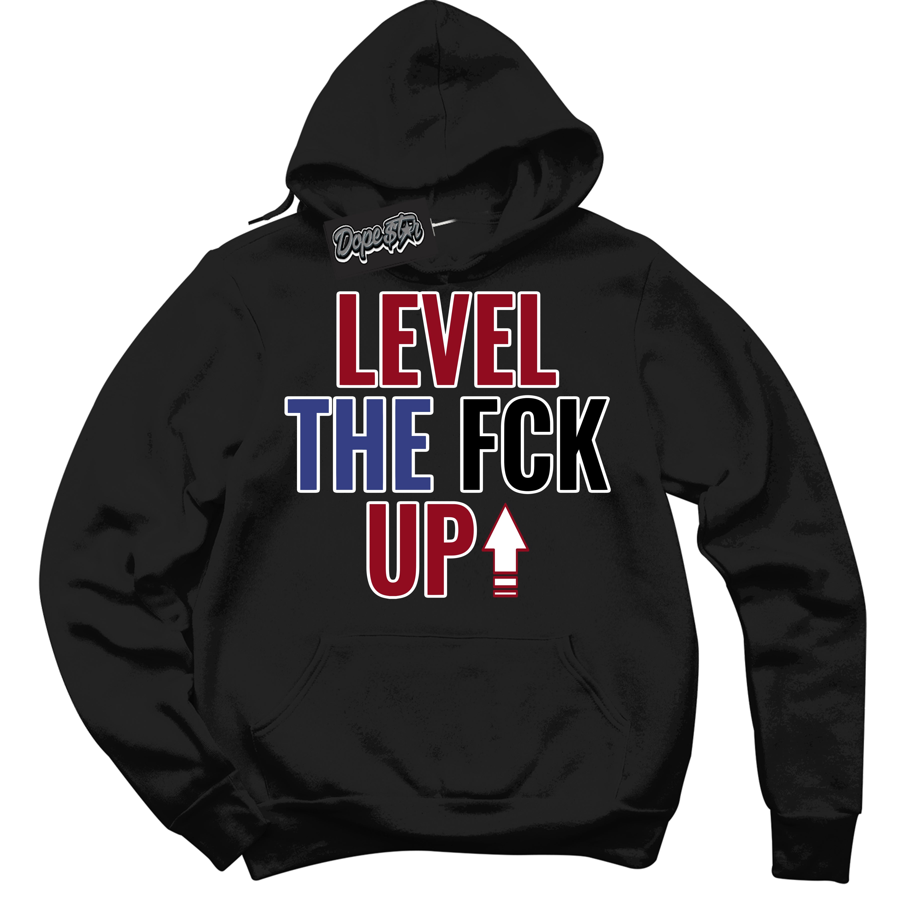 Cool Black Hoodie with “ Level The Fck Up ” design that Perfectly Matches Playoffs 8s Sneakers.