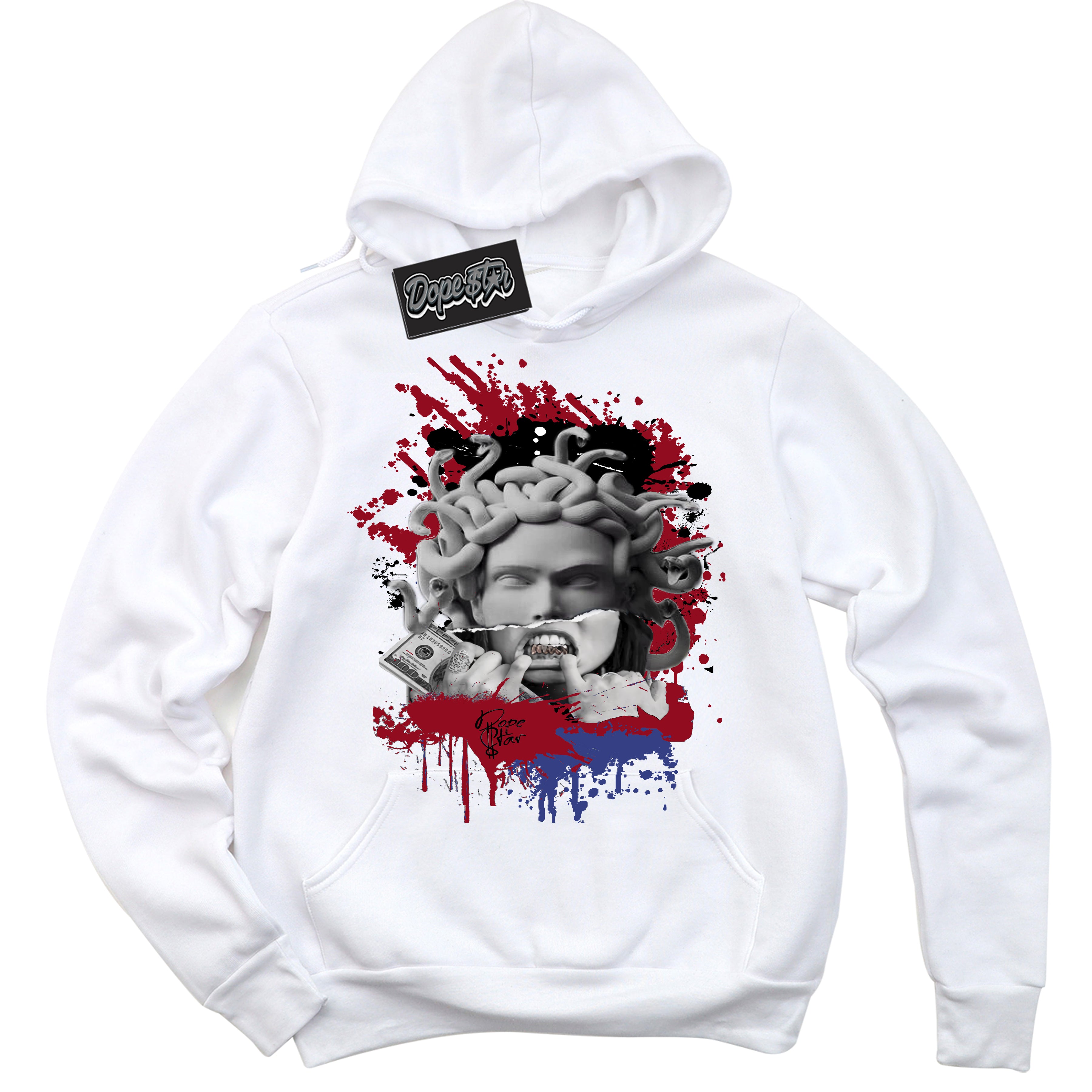 Cool White Hoodie with “ Medusa ” design that Perfectly Matches Playoffs 8s Sneakers.