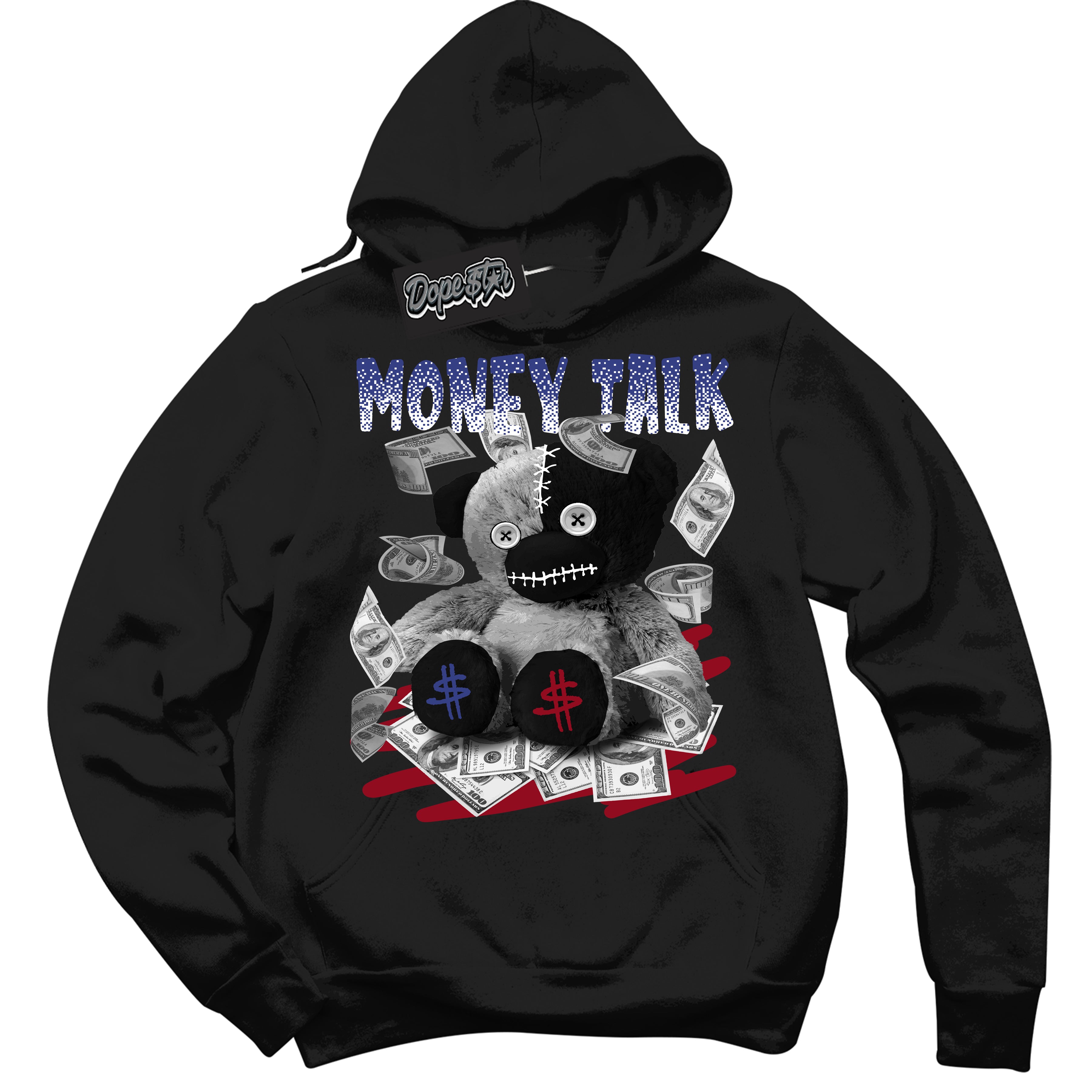 Cool Black Hoodie with “ Money Talk Bear ” design that Perfectly Matches Playoffs 8s Sneakers.