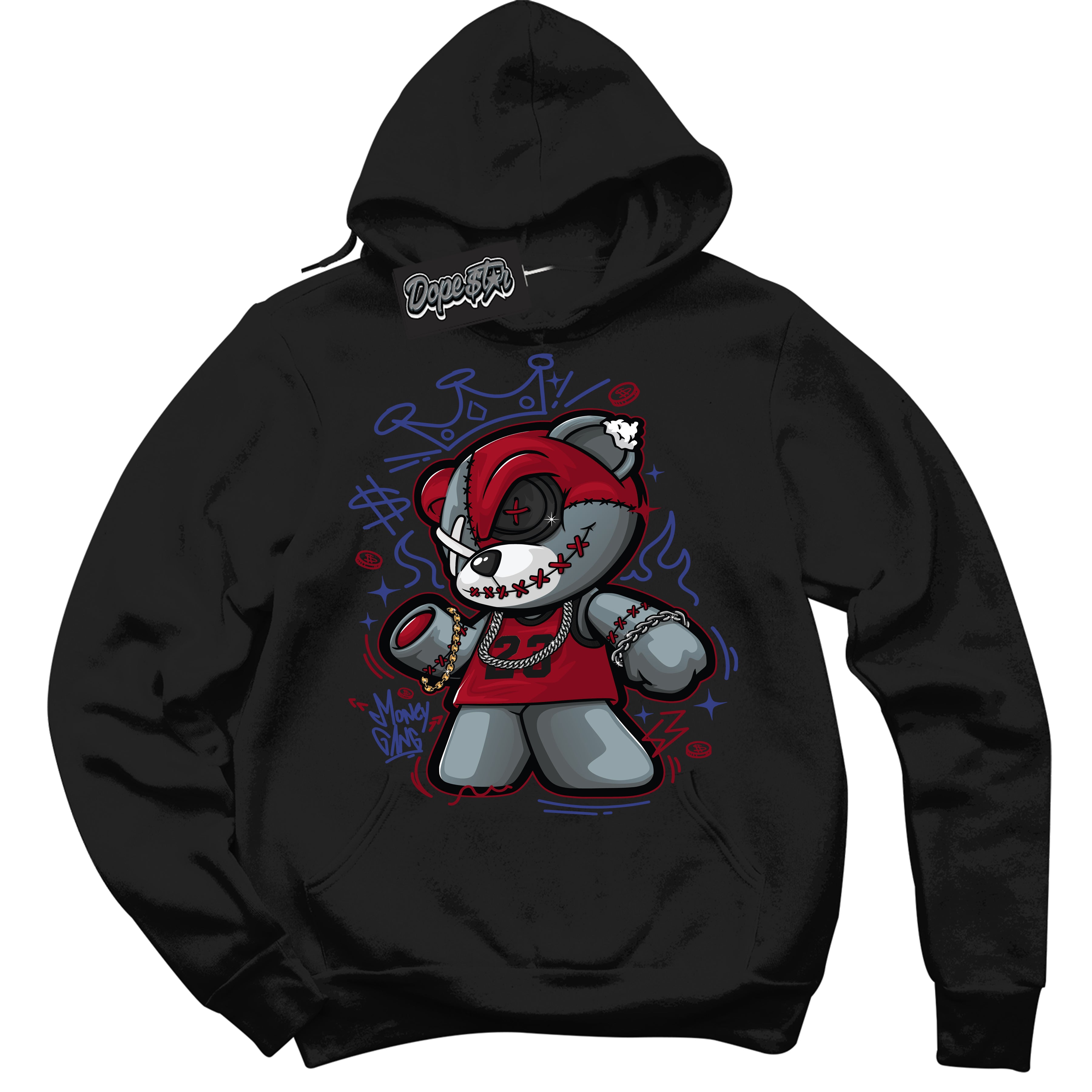 Cool Black Hoodie with “ Money Gang Bear ” design that Perfectly Matches Playoffs 8s Sneakers.