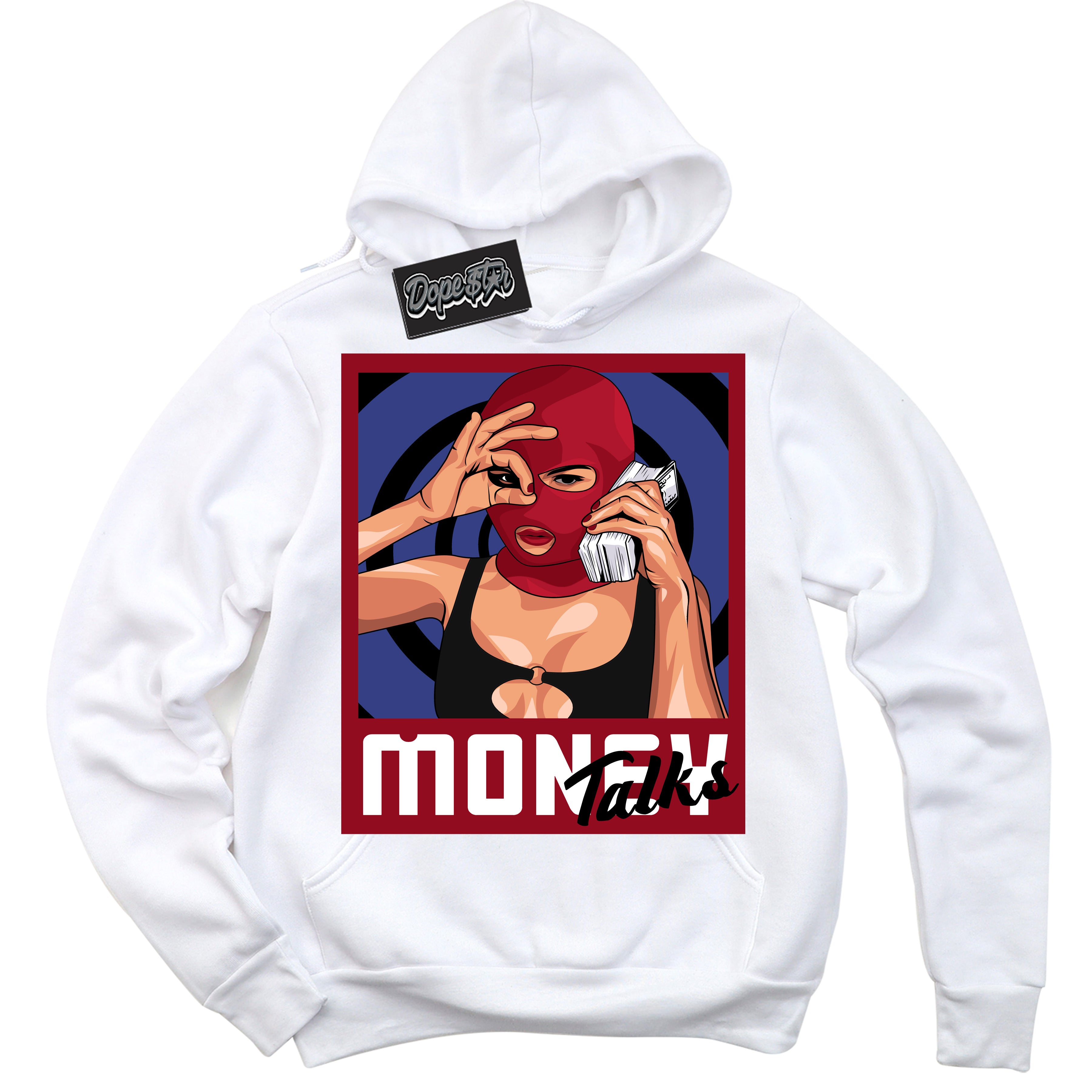 Cool White Hoodie with “ Money Talks ” design that Perfectly Matches Playoffs 8s Sneakers.