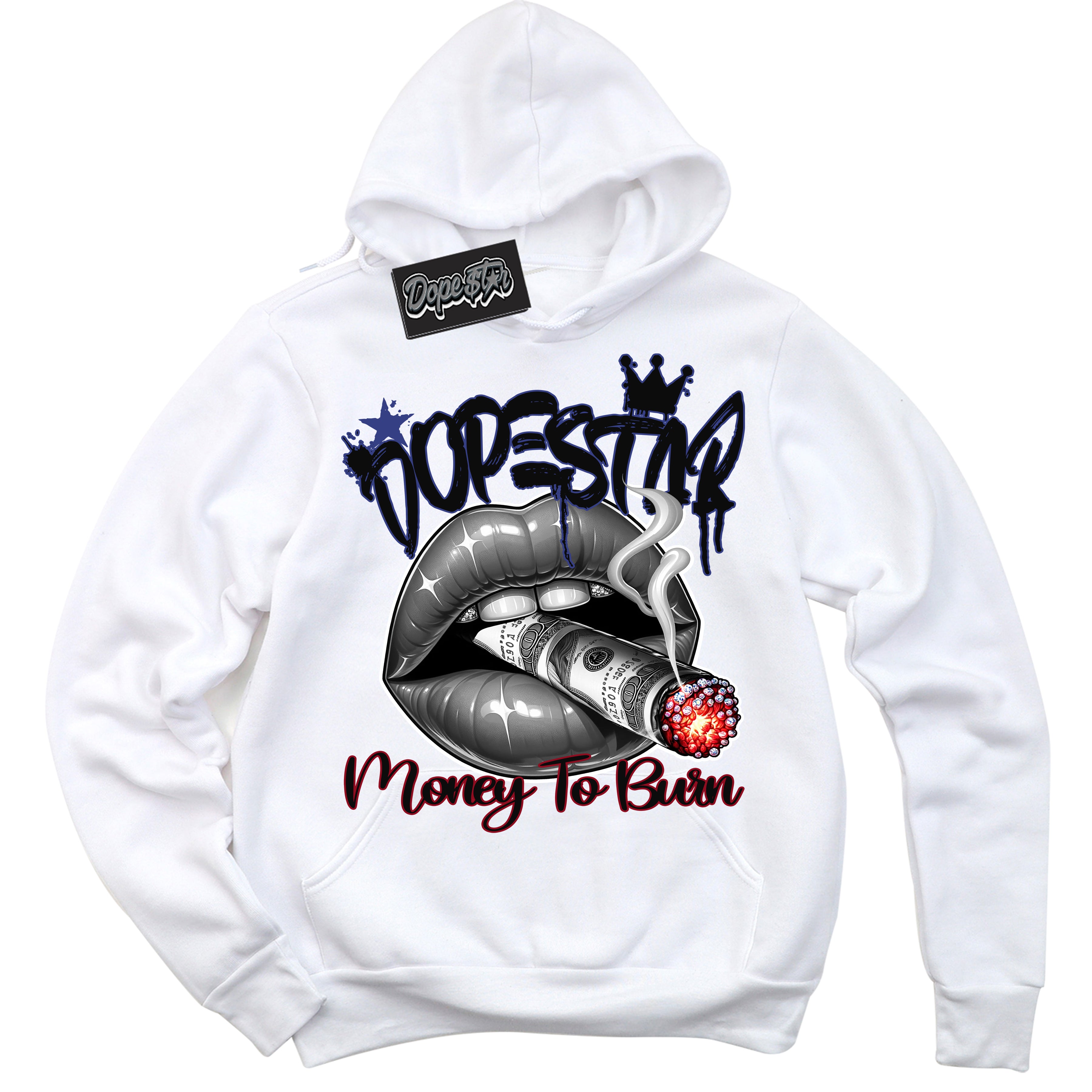 Cool White Hoodie with “ Money To Burn ” design that Perfectly Matches Playoffs 8s Sneakers.
