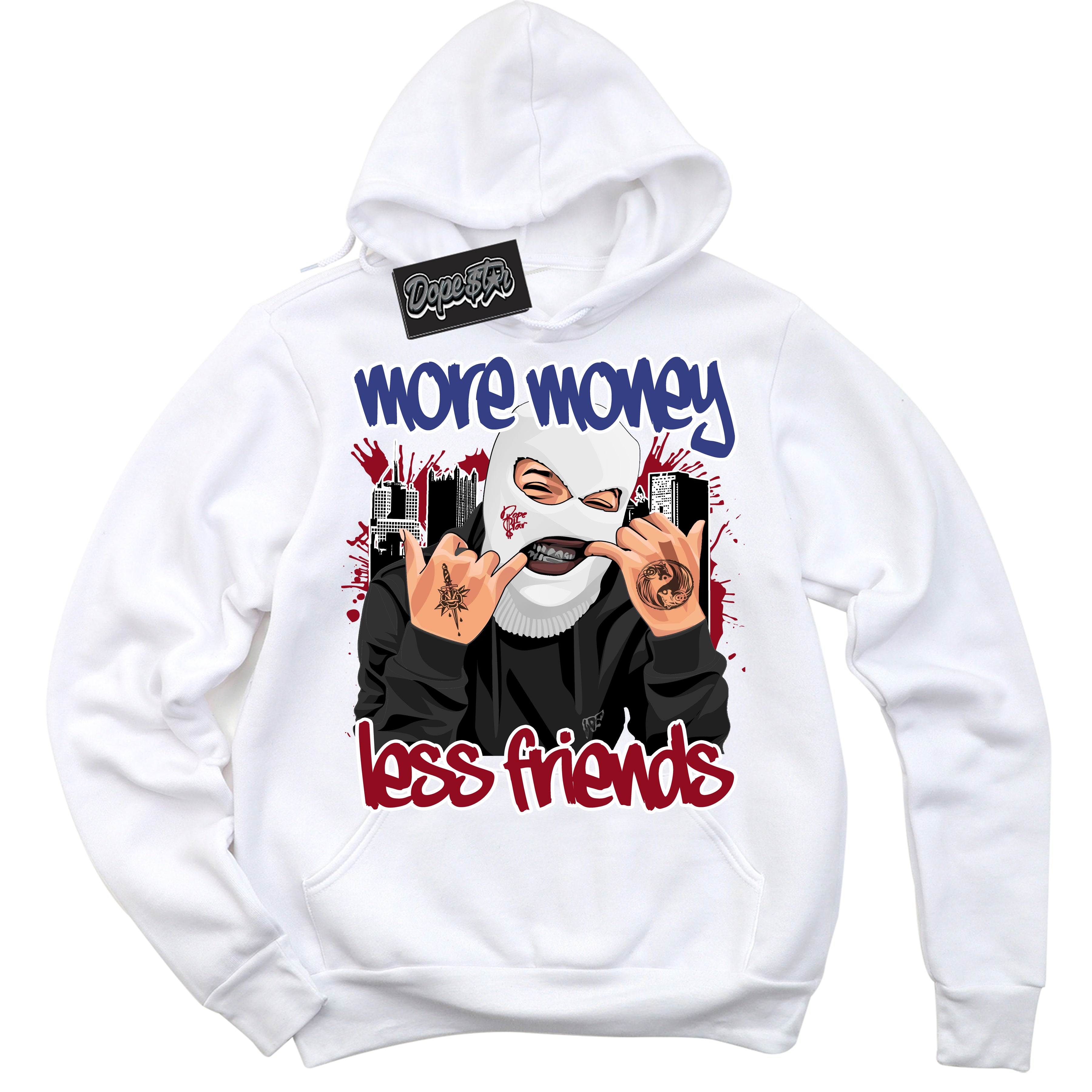 Cool White Hoodie with “ More Money Less Friends ” design that Perfectly Matches Playoffs 8s Sneakers.