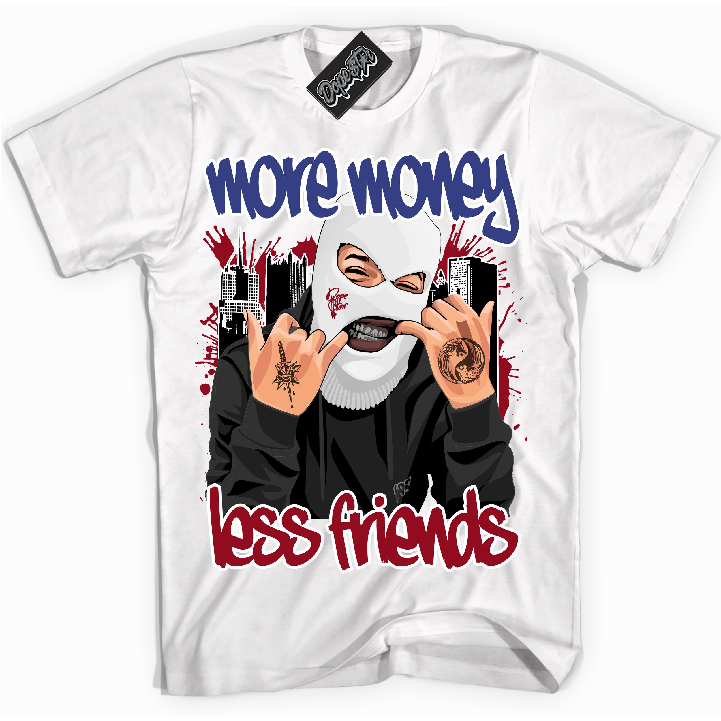 Cool White Shirt with “ More Money Less Friends ” design that perfectly matches Playoffs 8s Sneakers.