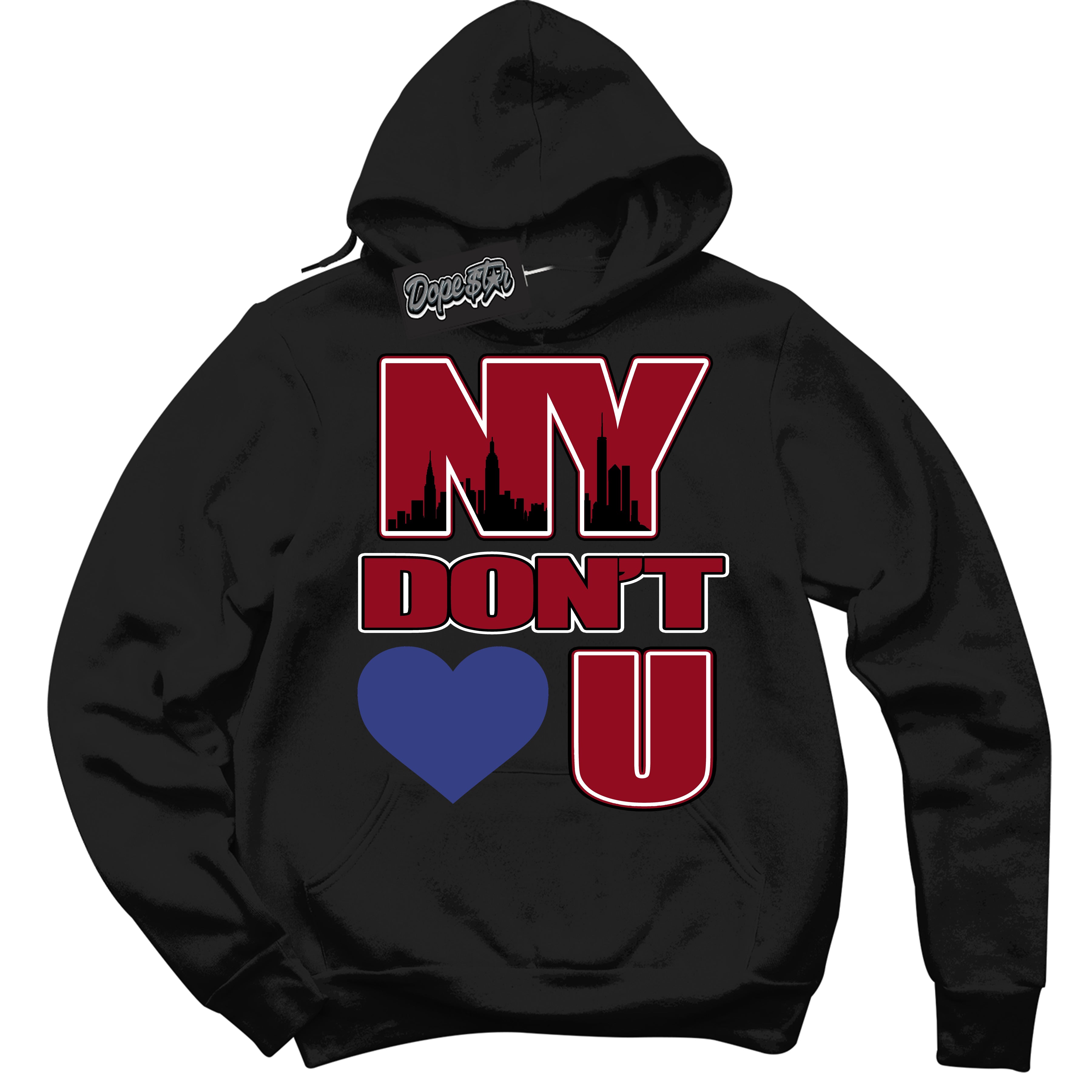 Cool Black Hoodie with “ NY Don't Love You ” design that Perfectly Matches Playoffs 8s Sneakers.