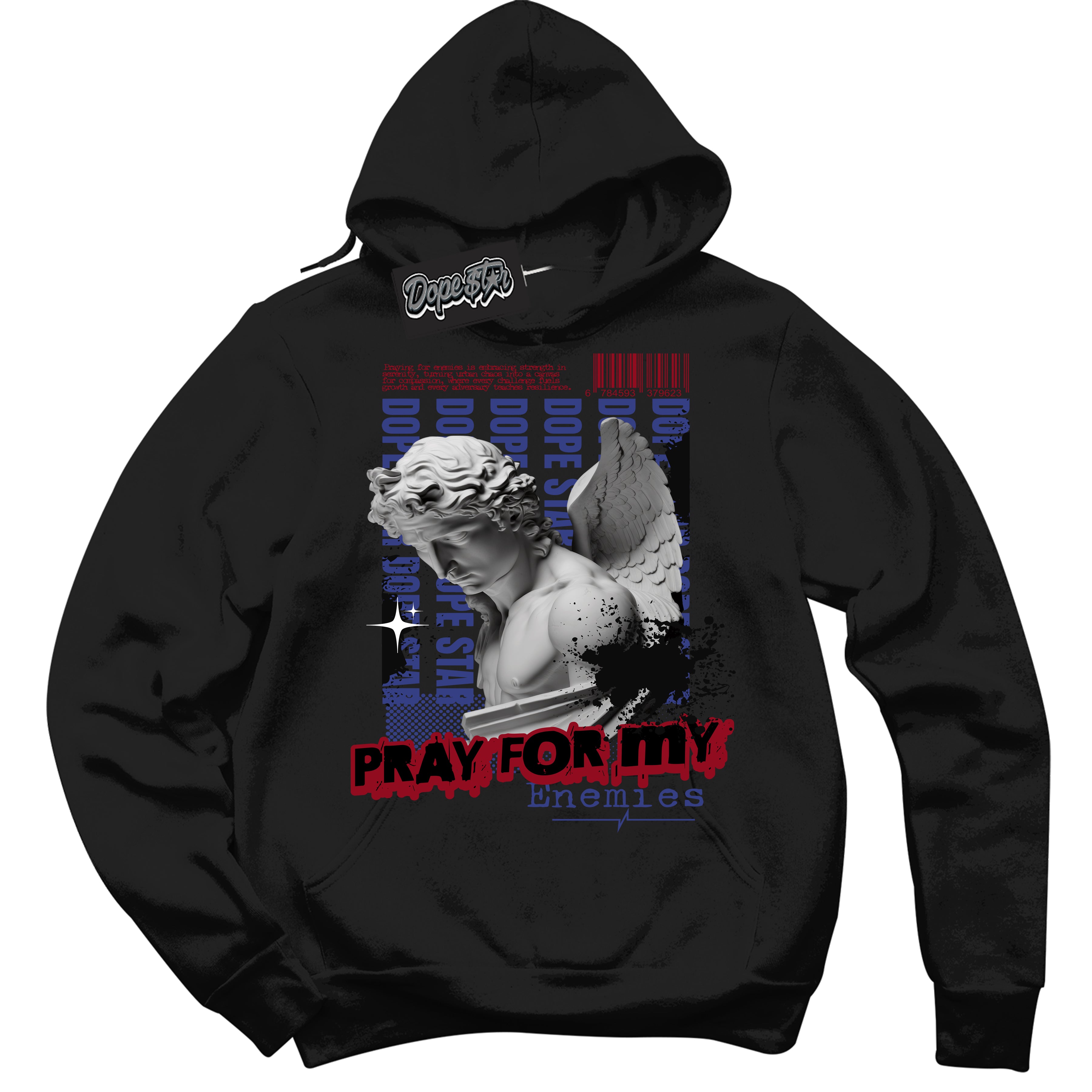 Cool Black Hoodie with “ Pray Enemies ” design that Perfectly Matches Playoffs 8s Sneakers.