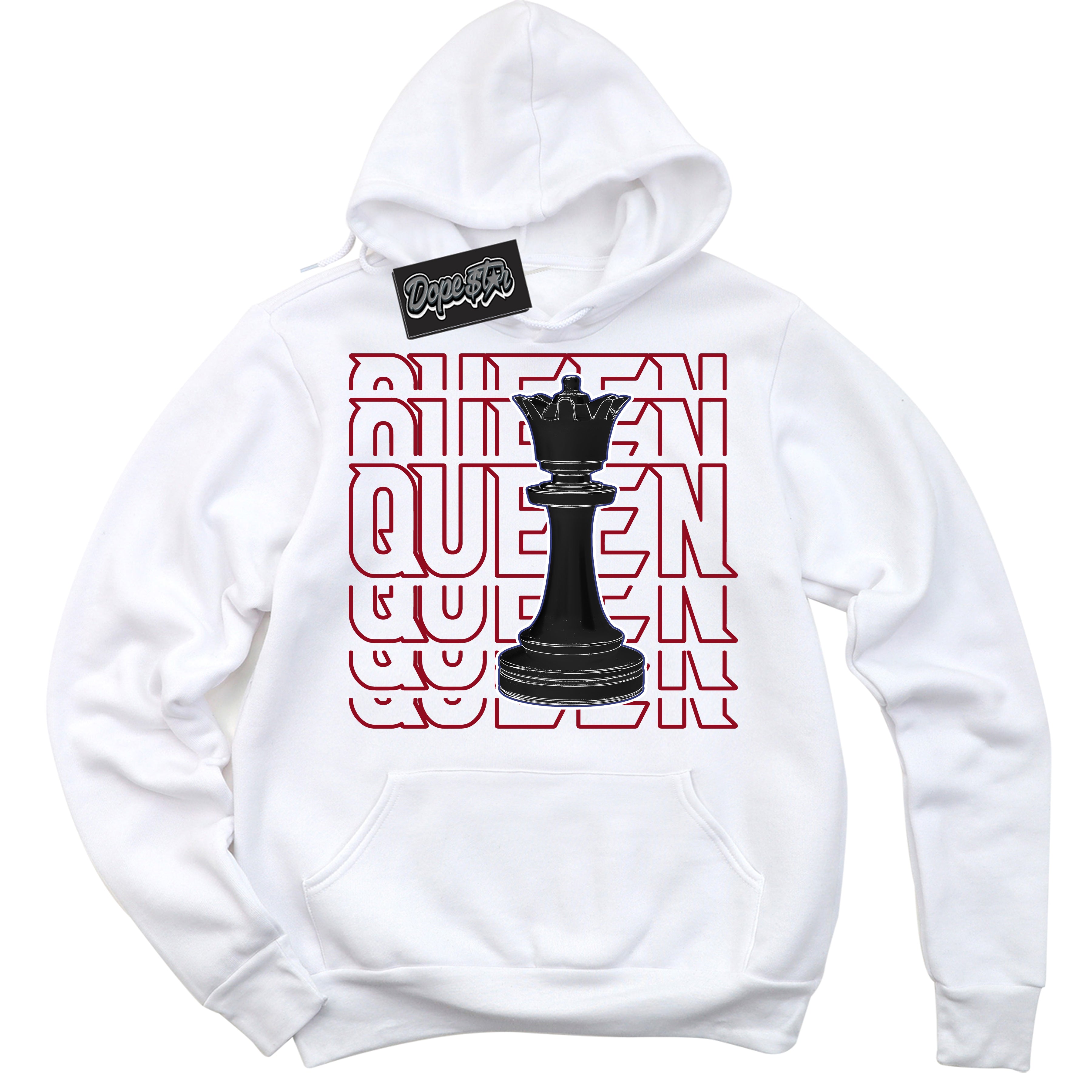 Cool White Hoodie with “ Queen Chess ” design that Perfectly Matches Playoffs 8s Sneakers.