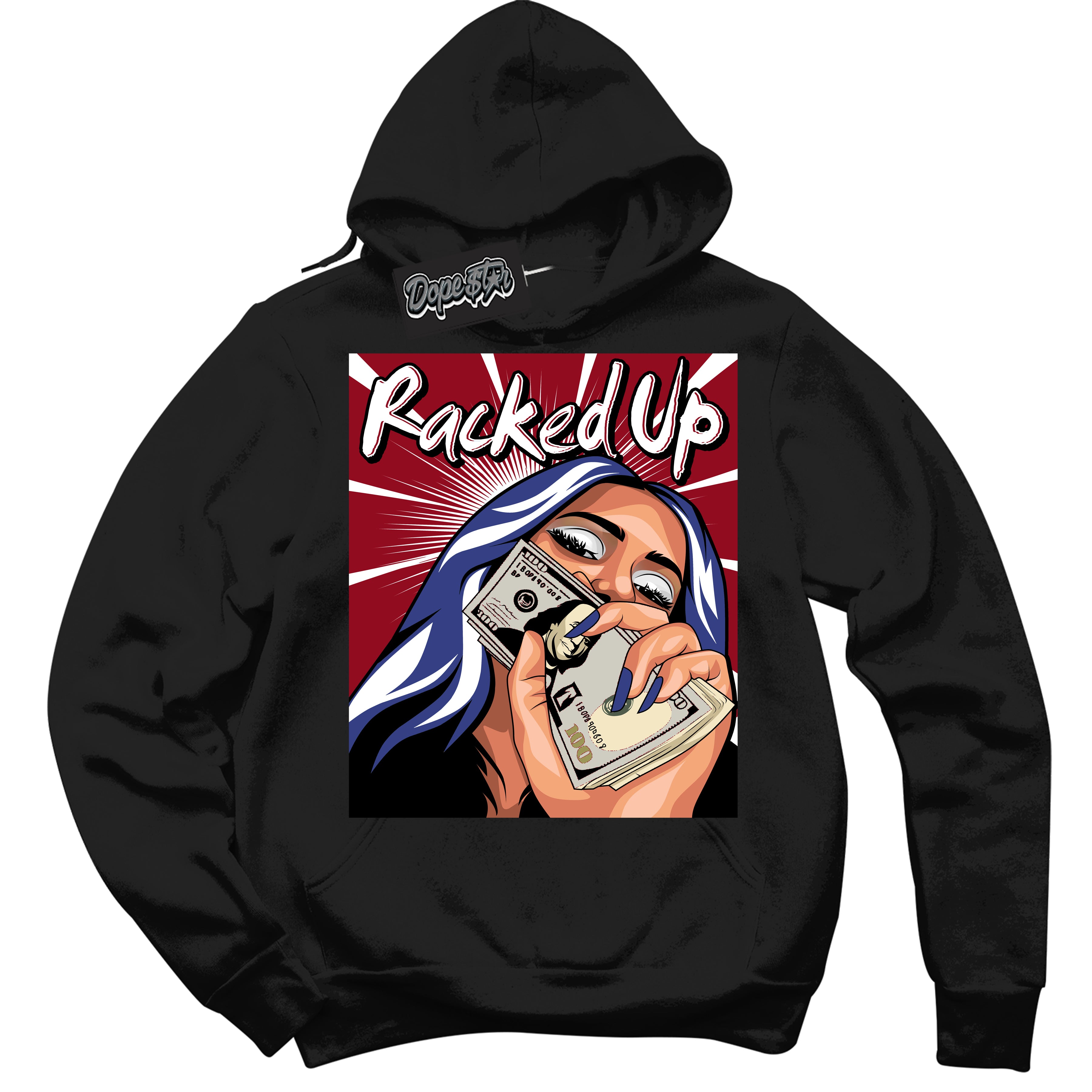 Cool Black Hoodie with “ Racked Up ” design that Perfectly Matches Playoffs 8s Sneakers.