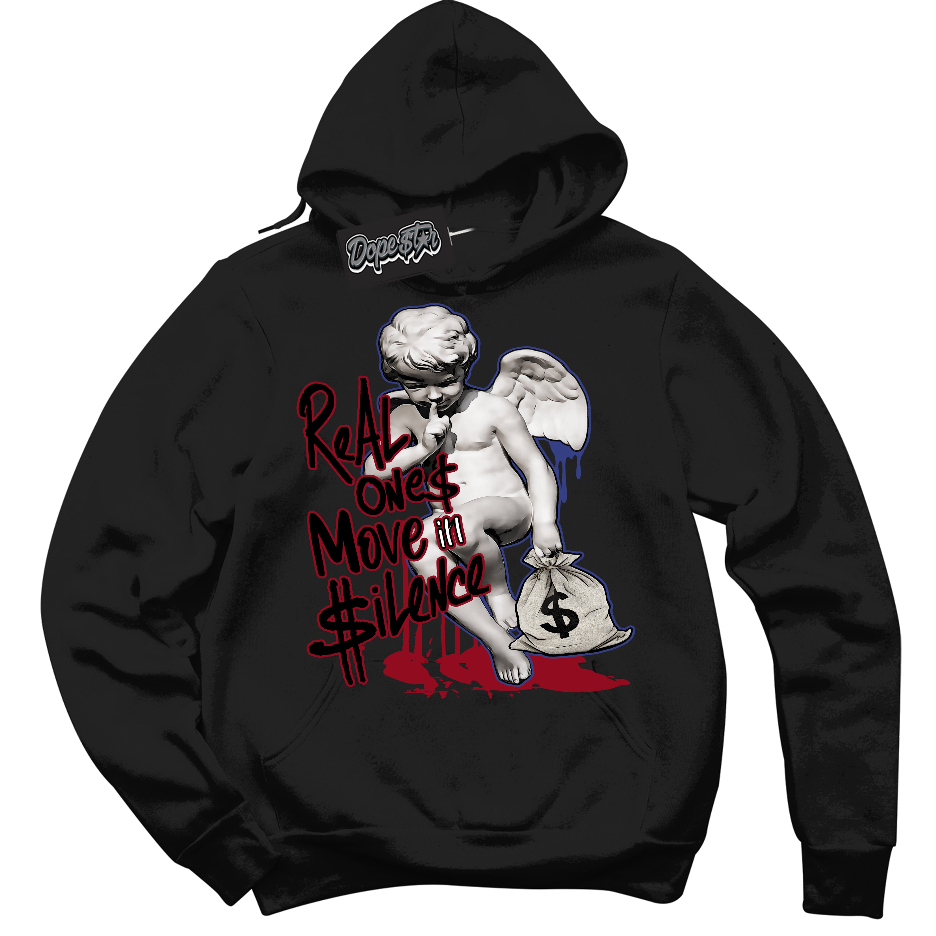 Cool Black Hoodie with “ Real Ones Cherub ” design that Perfectly Matches Playoffs 8s Sneakers.