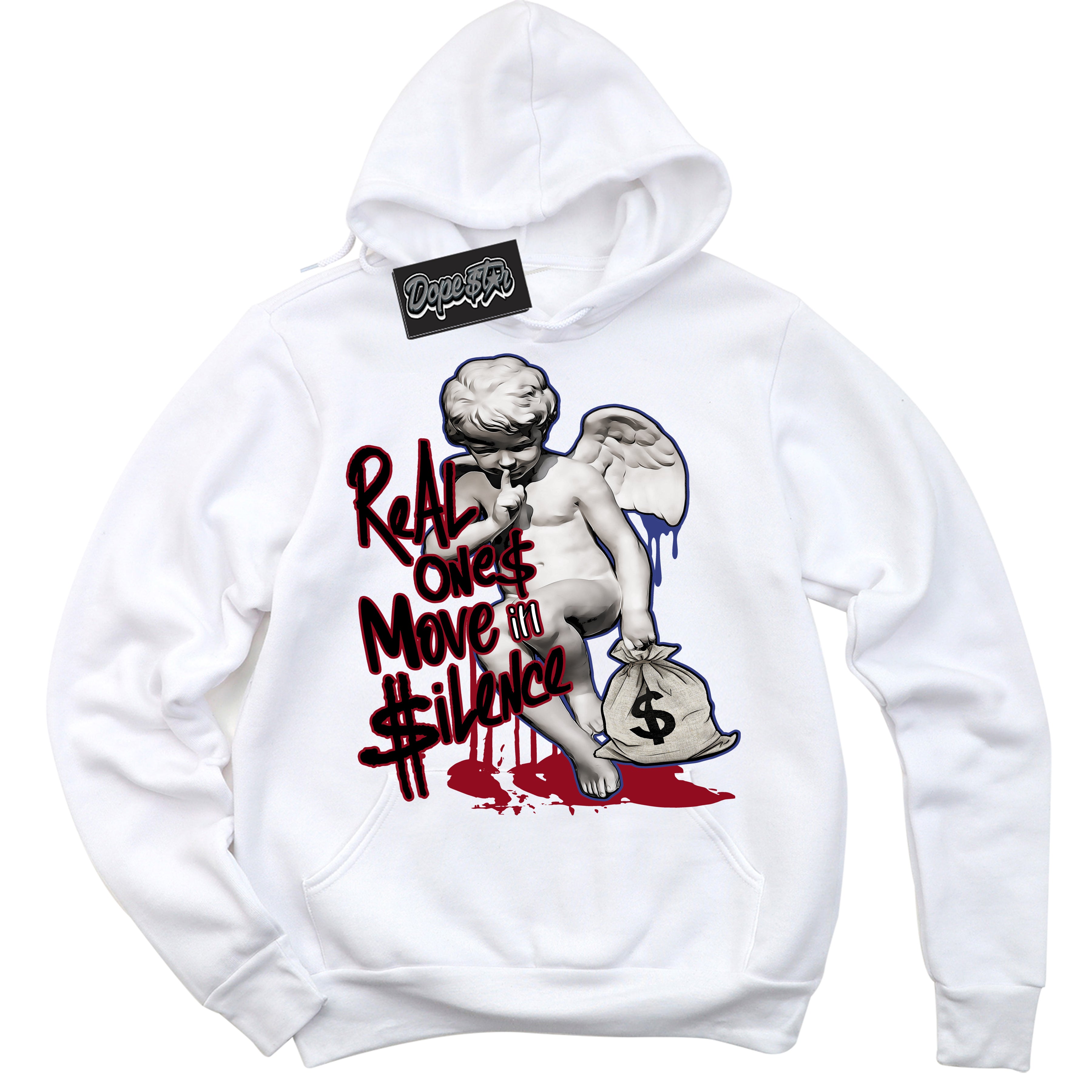 Cool White Hoodie with “ Real Ones Cherub ” design that Perfectly Matches Playoffs 8s Sneakers.