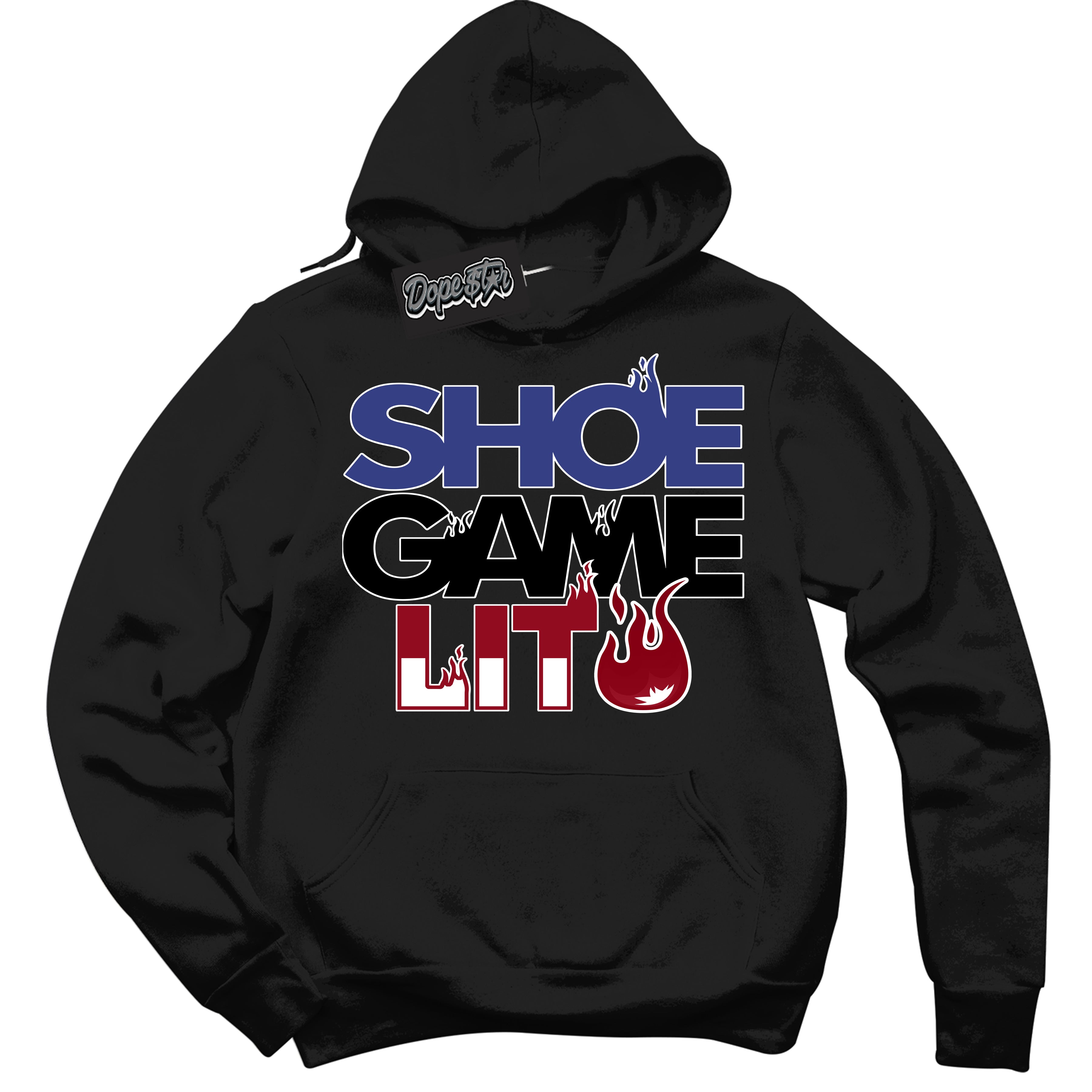 Cool Black Hoodie with “ Shoe Game Lit '' design that Perfectly Matches Playoffs 8s Sneakers.