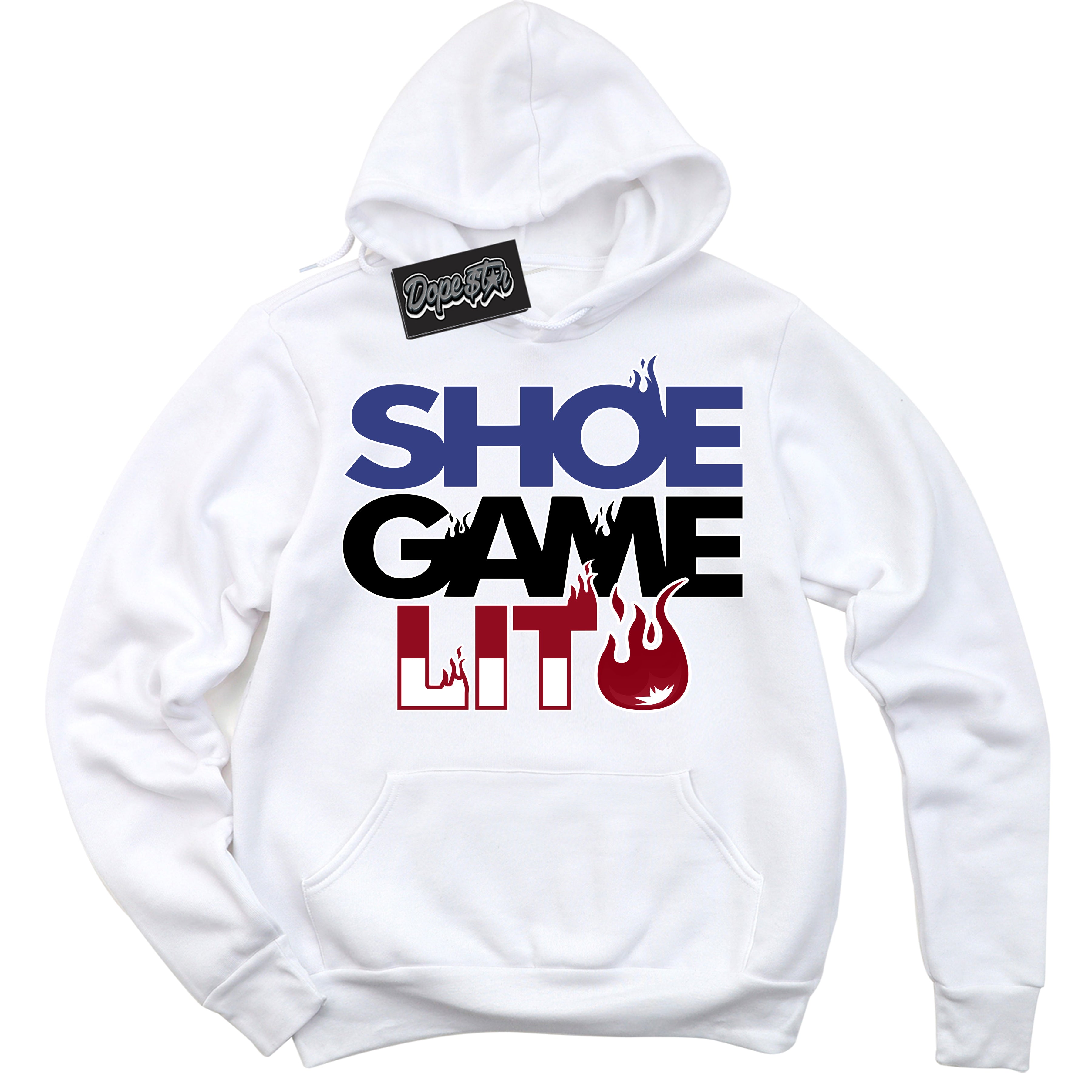 Cool White Hoodie with “ Shoe Game Lit '' design that Perfectly Matches Playoffs 8s Sneakers.