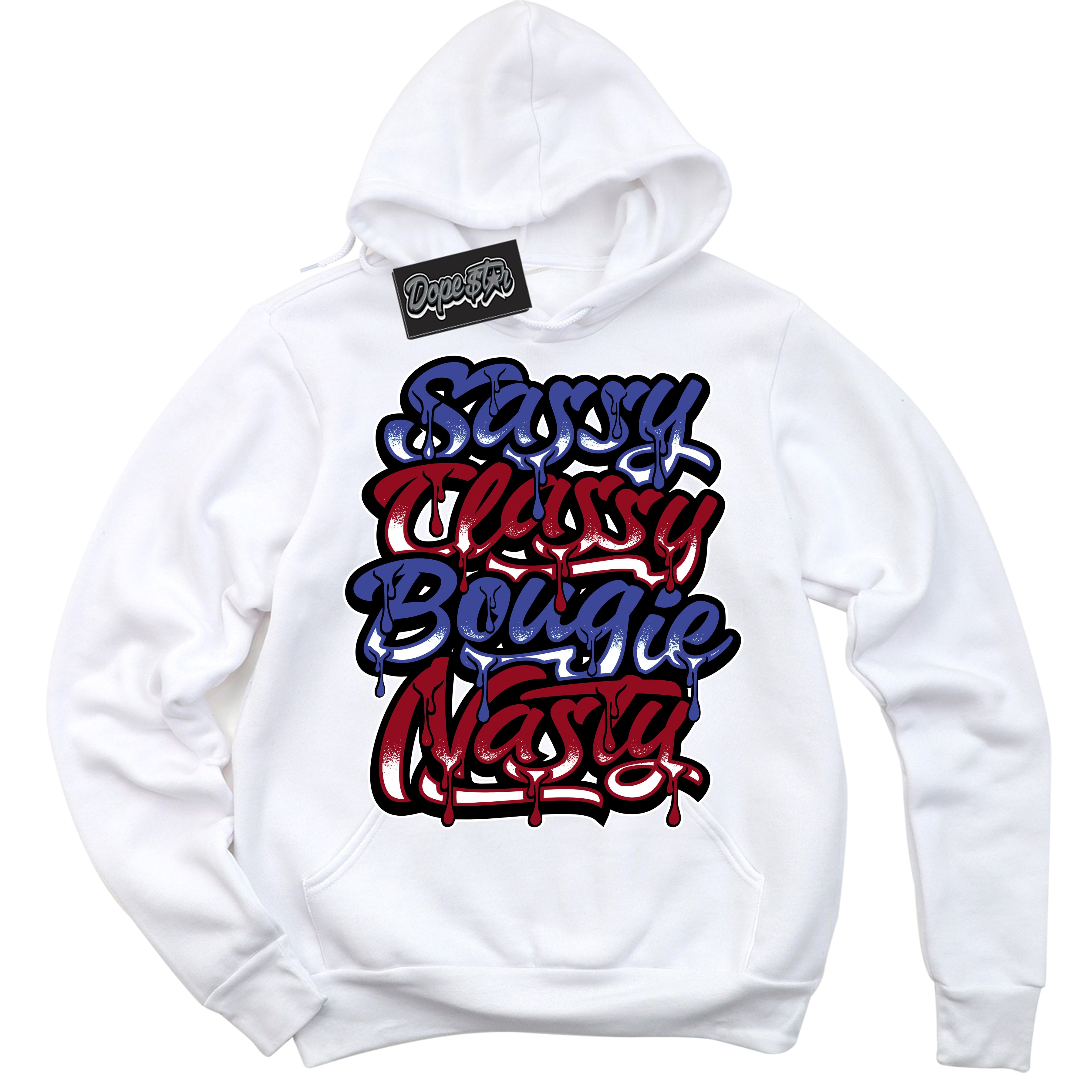 Cool White Hoodie with “ Sassy Classy ” design that Perfectly Matches Playoffs 8s Sneakers.