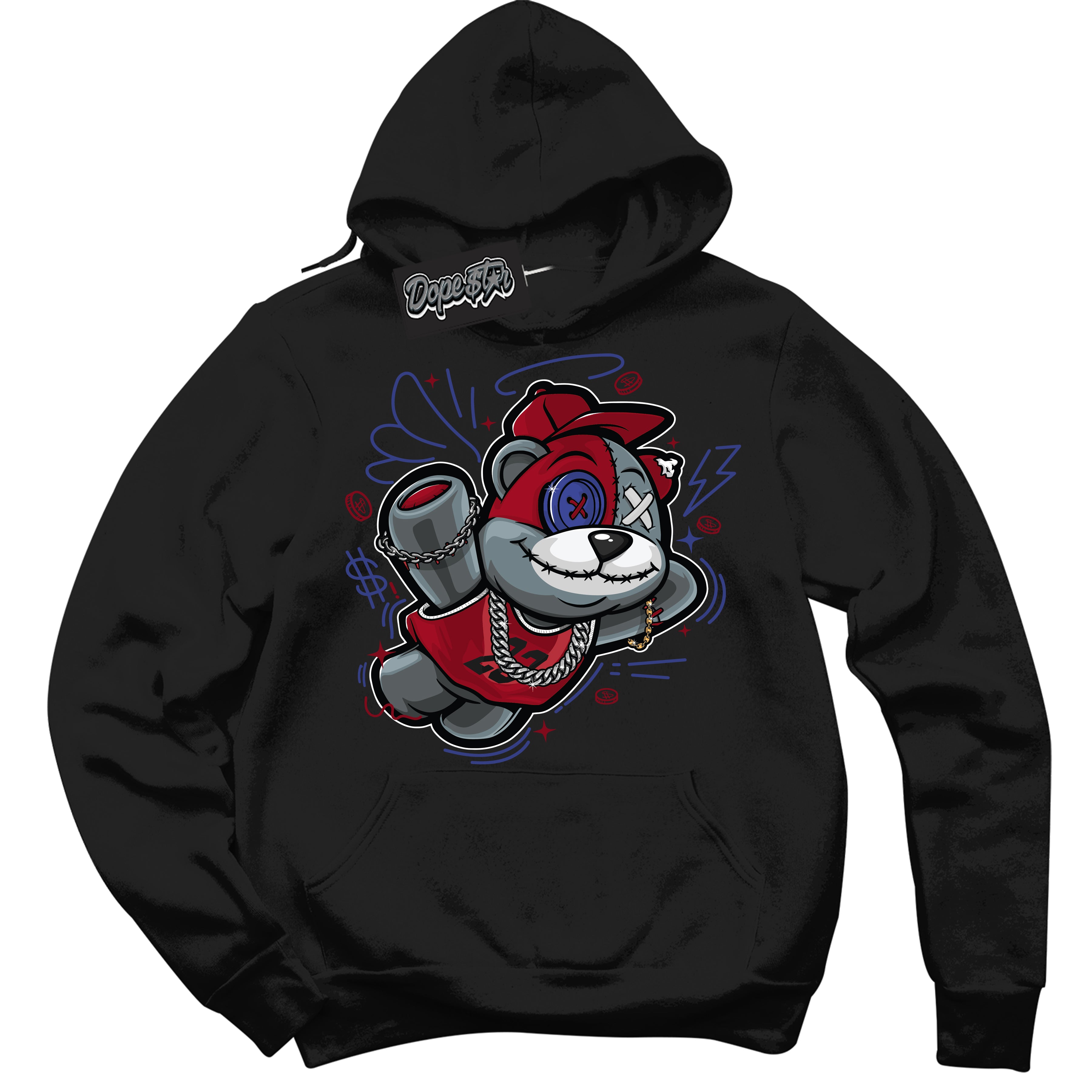 Cool Black Hoodie with “ Slam Dunk Bear ” design that Perfectly Matches Playoffs 8s Sneakers.