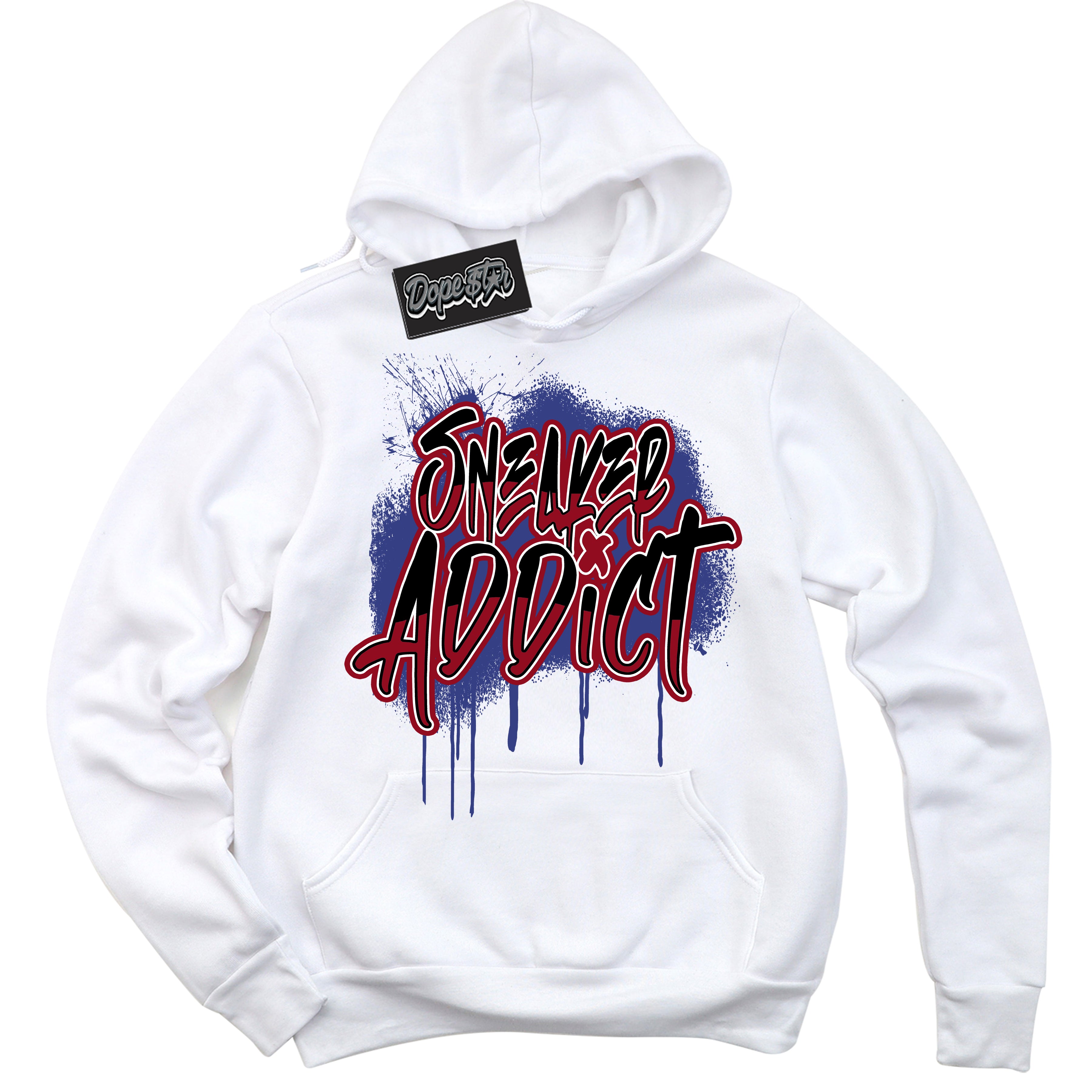 Cool White Hoodie with “ Sneaker Addict ” design that Perfectly Matches Playoffs 8s Sneakers.