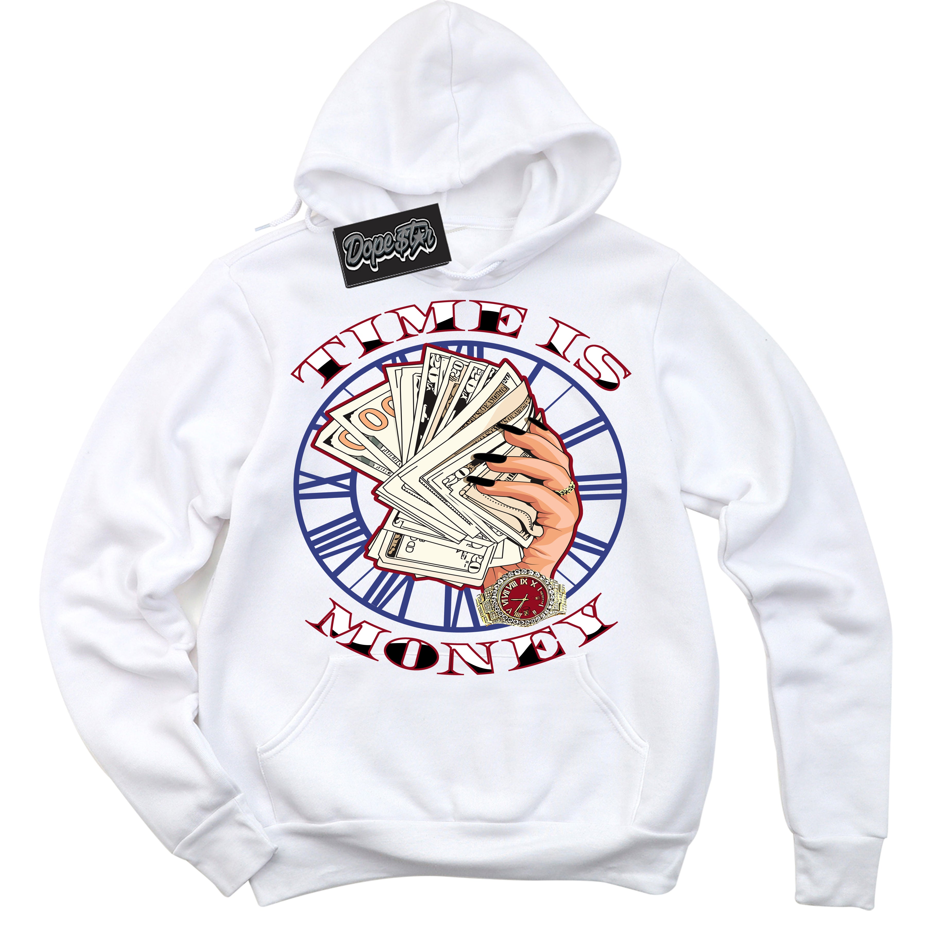 Cool White Hoodie with “ Time Is Money ” design that Perfectly Matches Playoffs 8s Sneakers.