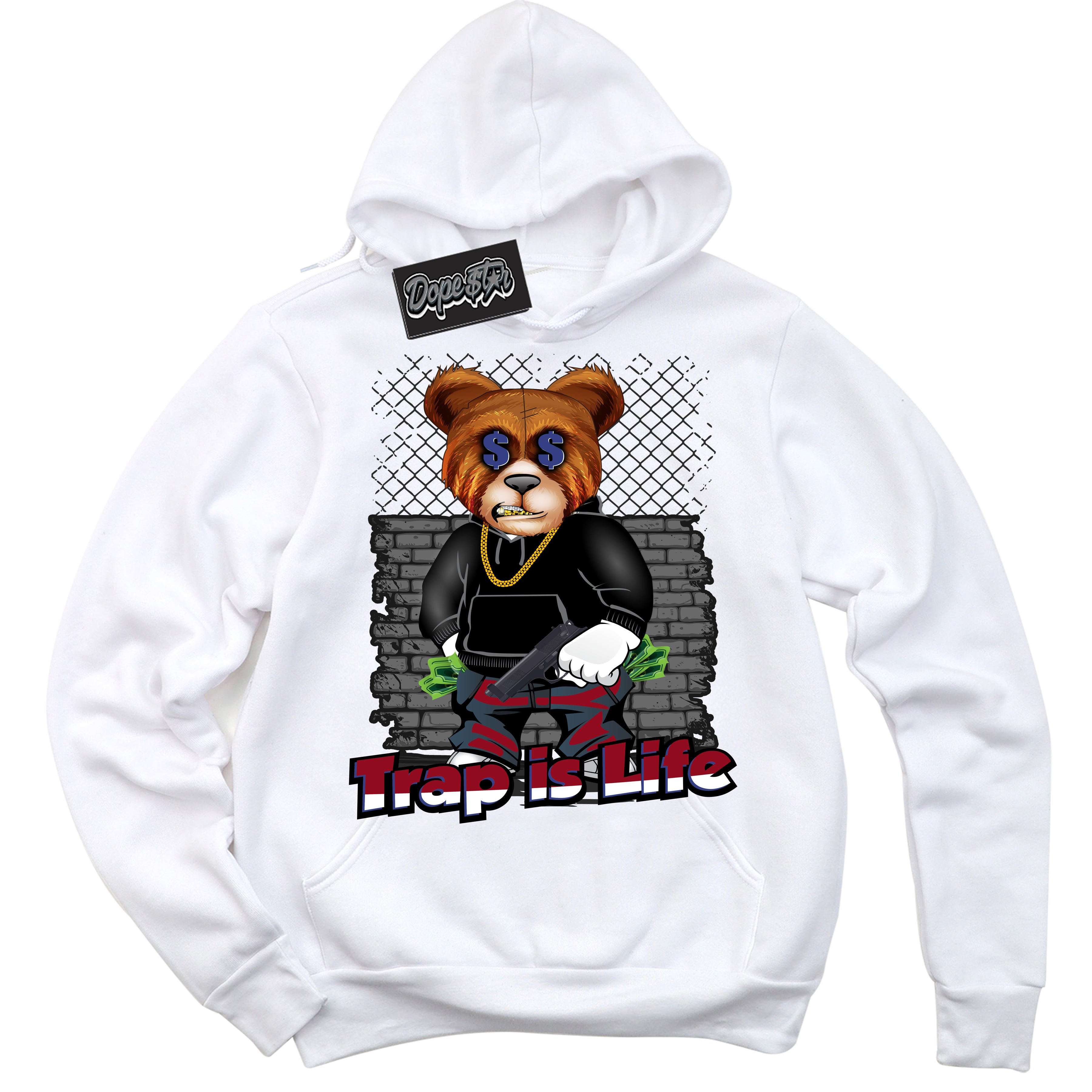 Cool White Hoodie with “ Trap Is Life ” design that Perfectly Matches Playoffs 8s Sneakers.