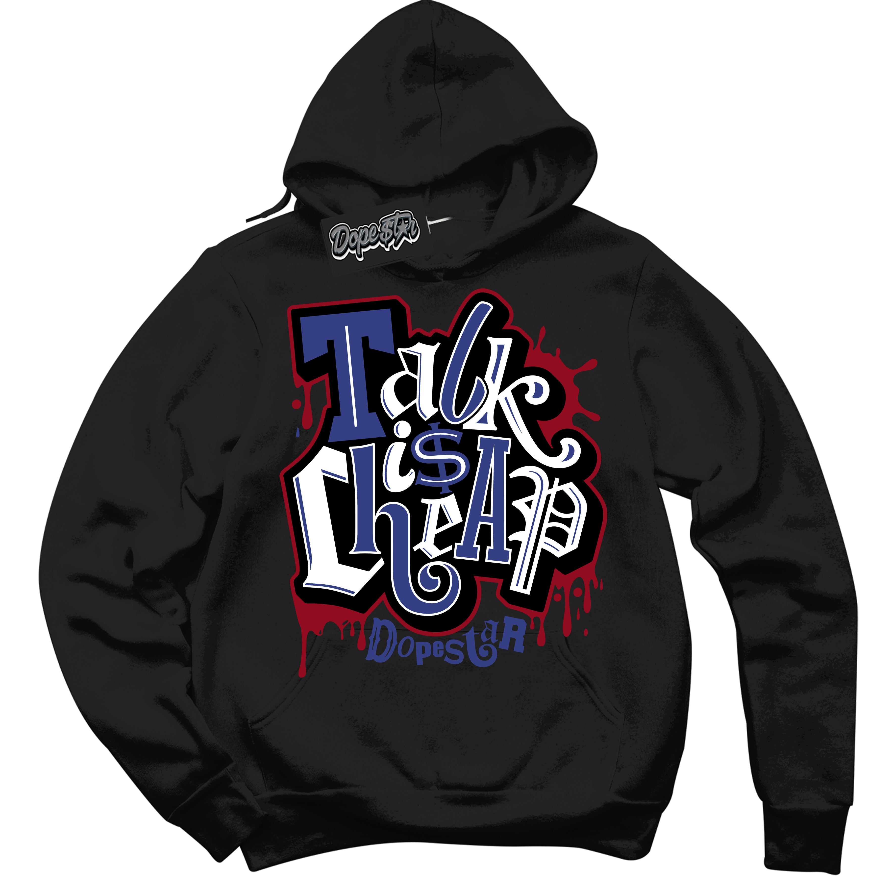 Cool Black Hoodie with “ Talk Is Cheap ” design that Perfectly Matches Playoffs 8s Sneakers.