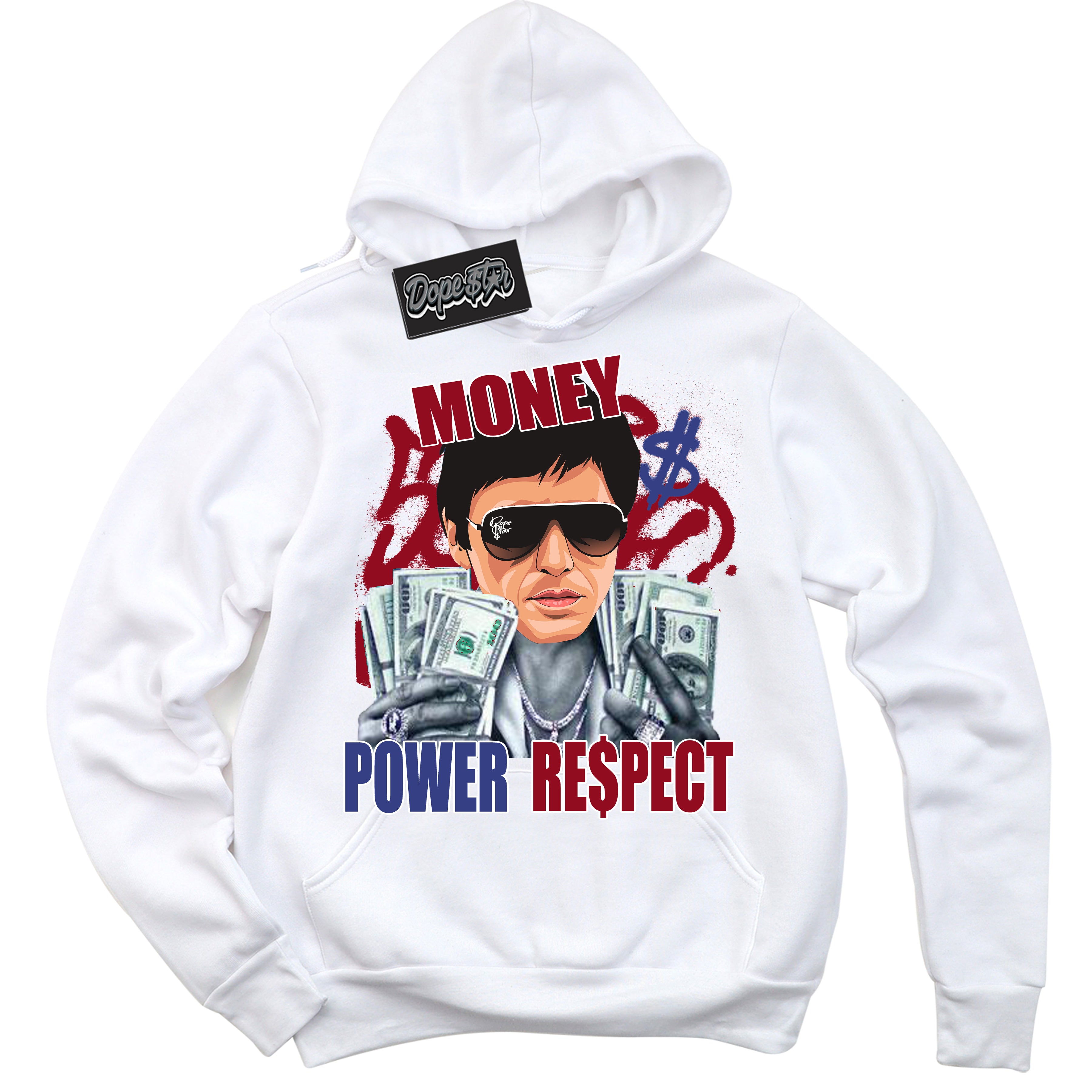 Cool White Hoodie with “ Tony Montana ” design that Perfectly Matches Playoffs 8s Sneakers.