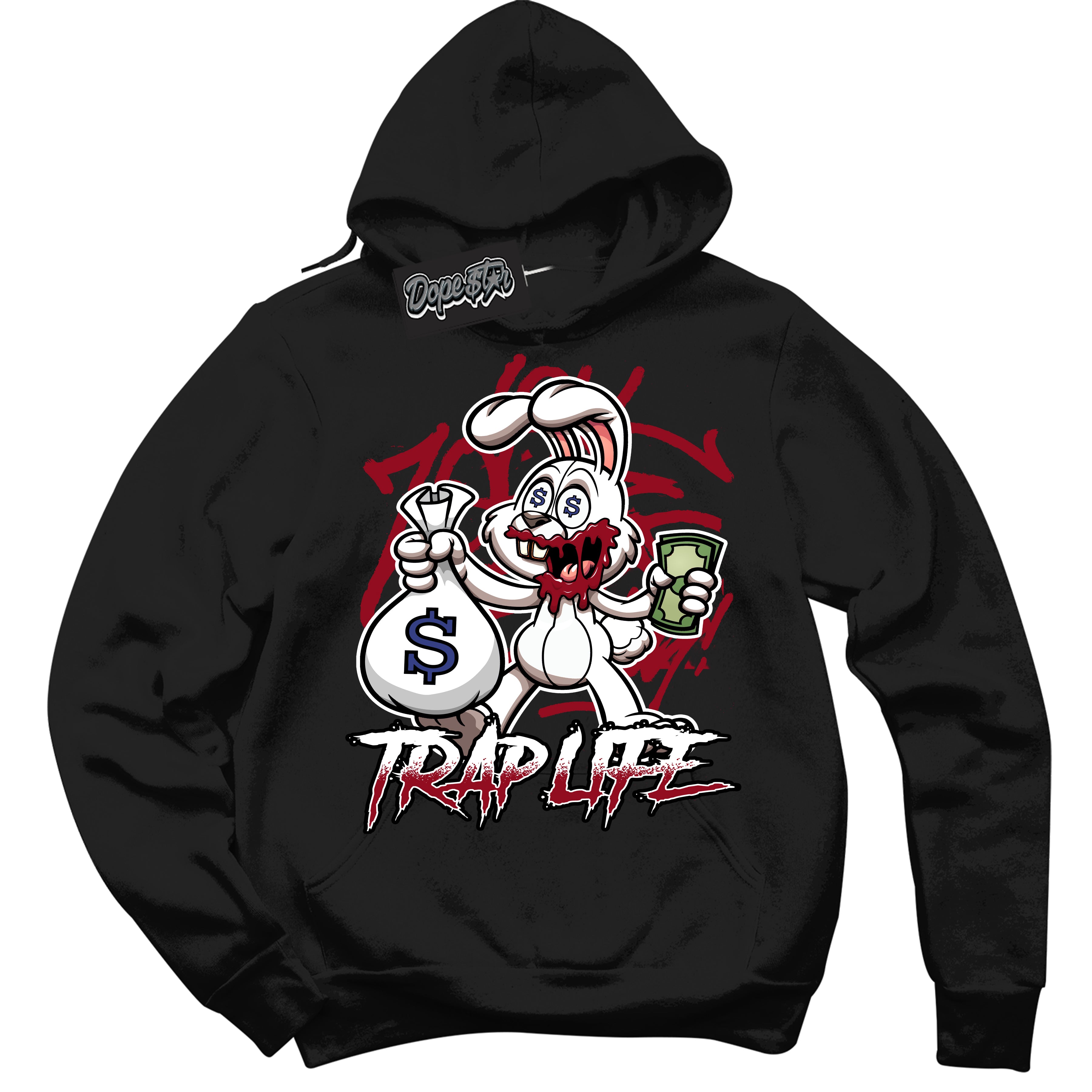 Cool Black Hoodie with “ Trap Rabbit ” design that Perfectly Matches Playoffs 8s Sneakers.