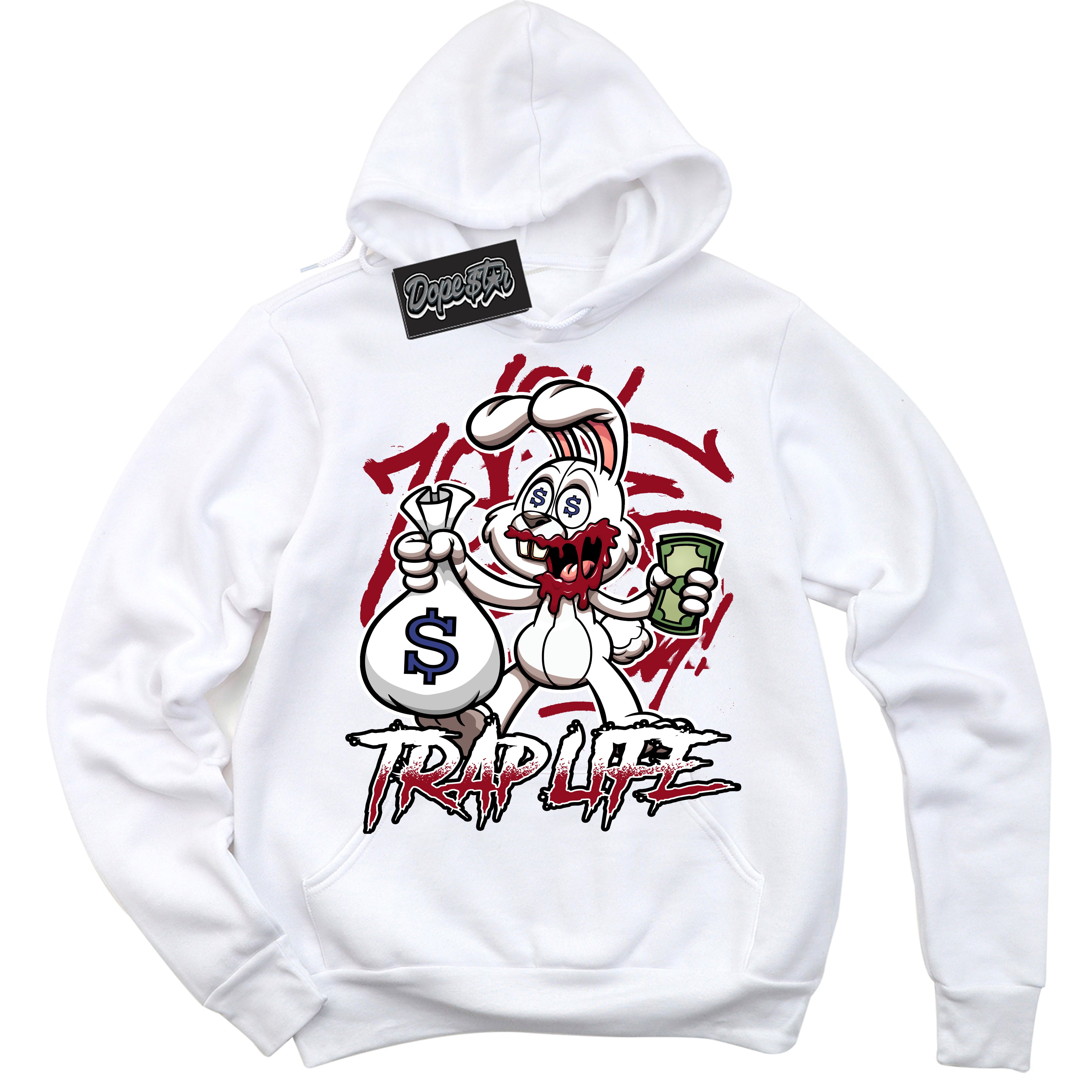 Cool White Hoodie with “ Trap Rabbit ” design that Perfectly Matches Playoffs 8s Sneakers.