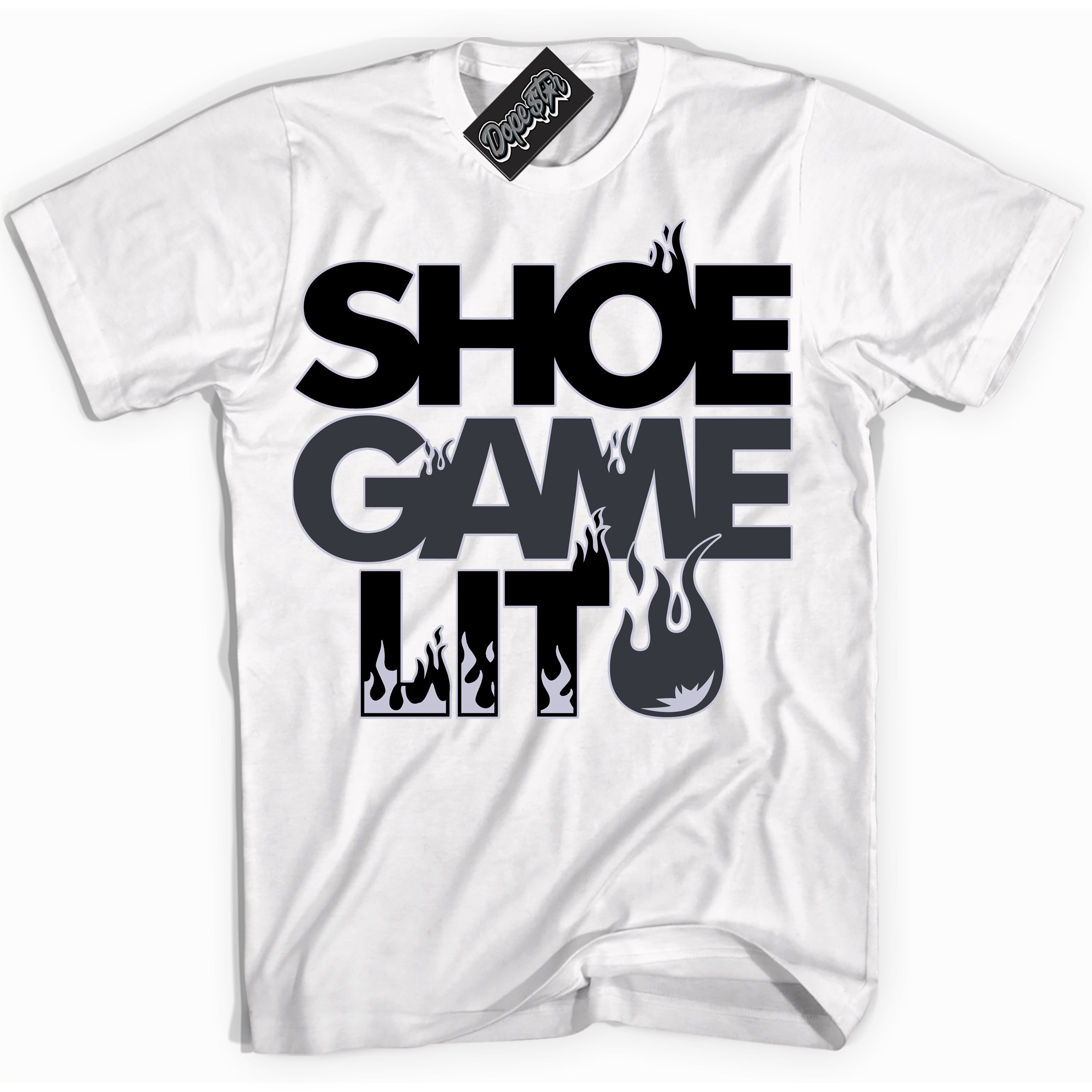 Cool White Shirt with “ Shoe Game Lit ” design that perfectly matches Winterized Gunsmoke 8s Sneakers.
