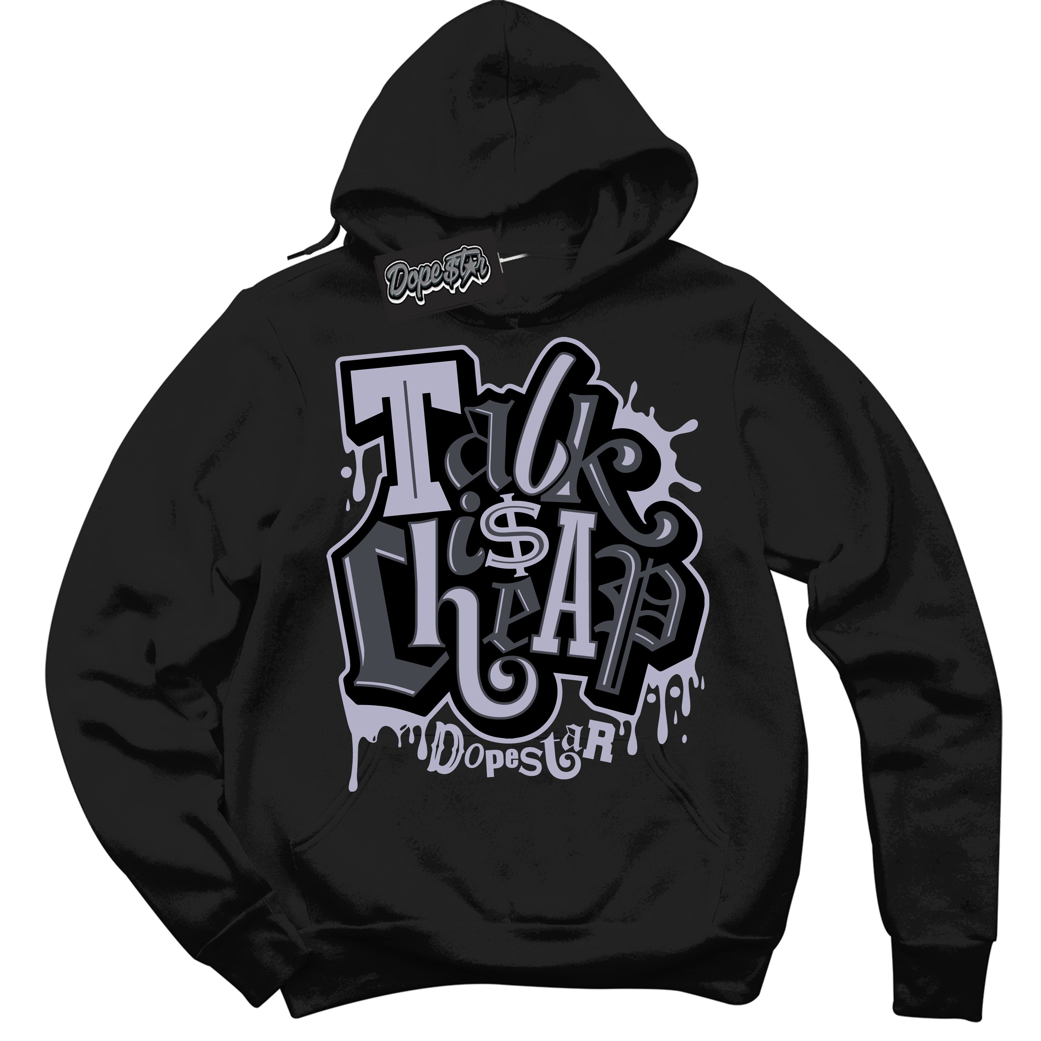 Cool Black Hoodie with “ Talk Is Cheap ” design that Perfectly Matches Winterized Gunsmoke 8s Sneakers.