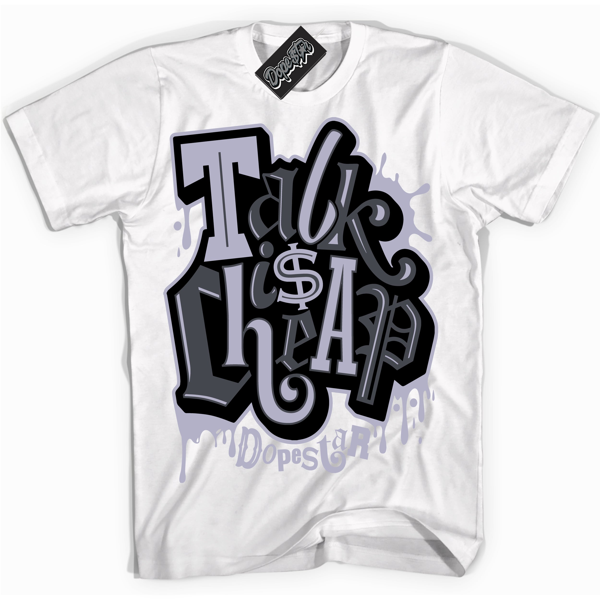 Cool White Shirt with “ Talk Is Cheap” design that perfectly matches Winterized Gunsmoke 8s Sneakers.