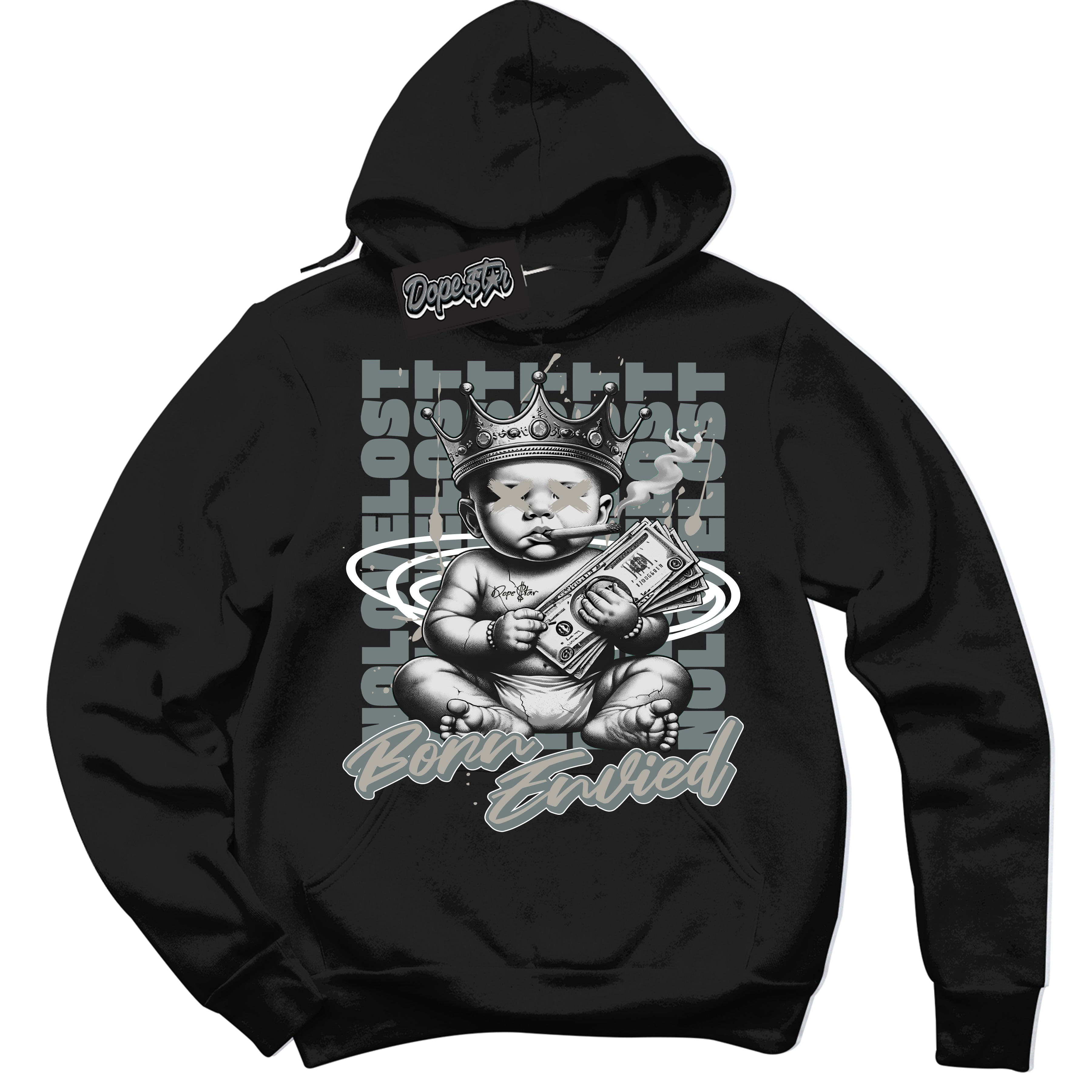 AJ9 Retro Cool Grey ‘Born Envied’ – Black Streetwear Hoodie | Sneaker Matching sweatshirt for AJ9 Retro Cool Grey | Men's and Women's Streetwear Graphic Hoodie by Sneaker Shirts Outlet