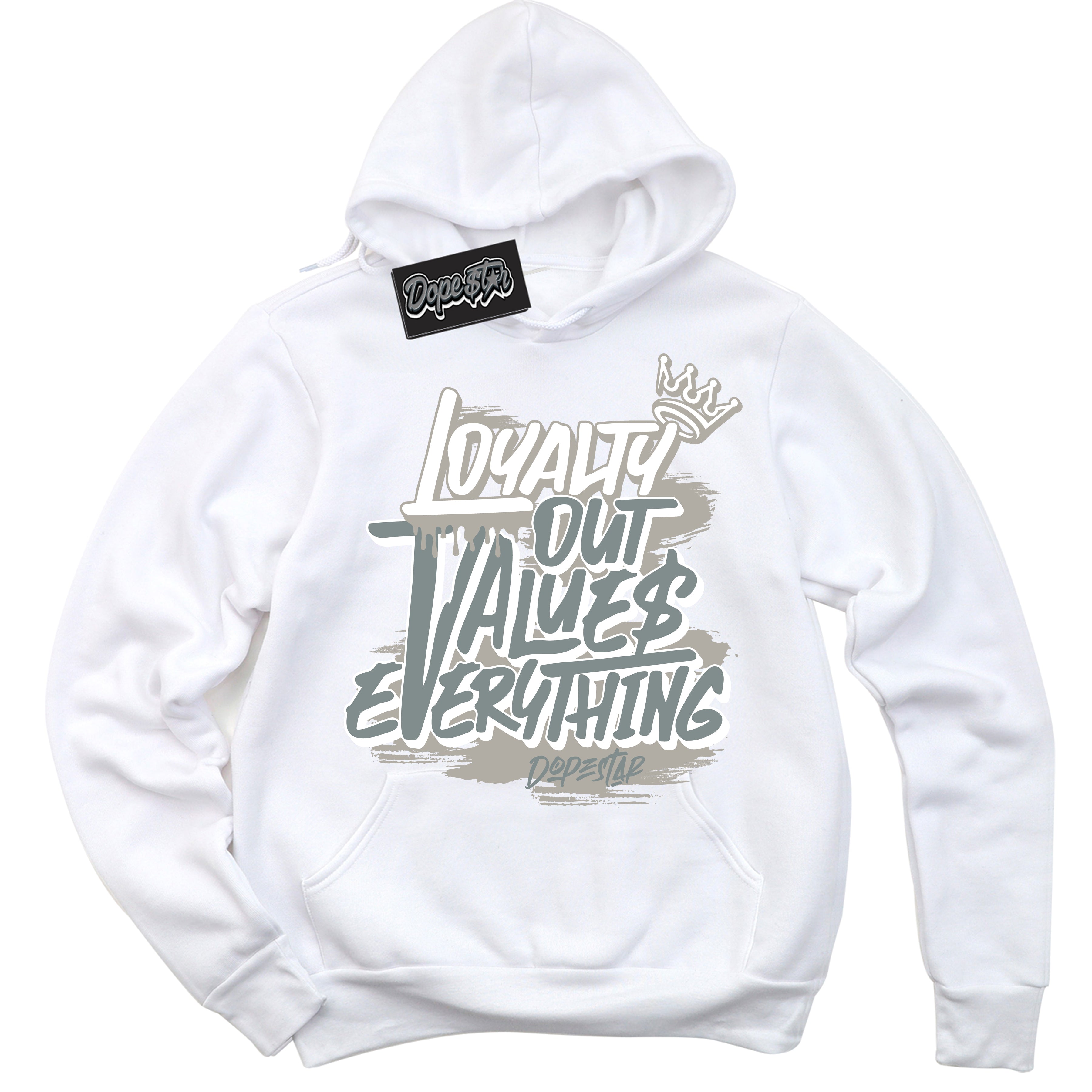 AJ9 Retro Cool Grey ‘Loyalty Out Values Everything’ – White Streetwear Hoodie | Sneaker Matching sweatshirt for AJ9 Retro Cool Grey | Men's and Women's Streetwear Graphic Hoodie by Sneaker Shirts Outlet