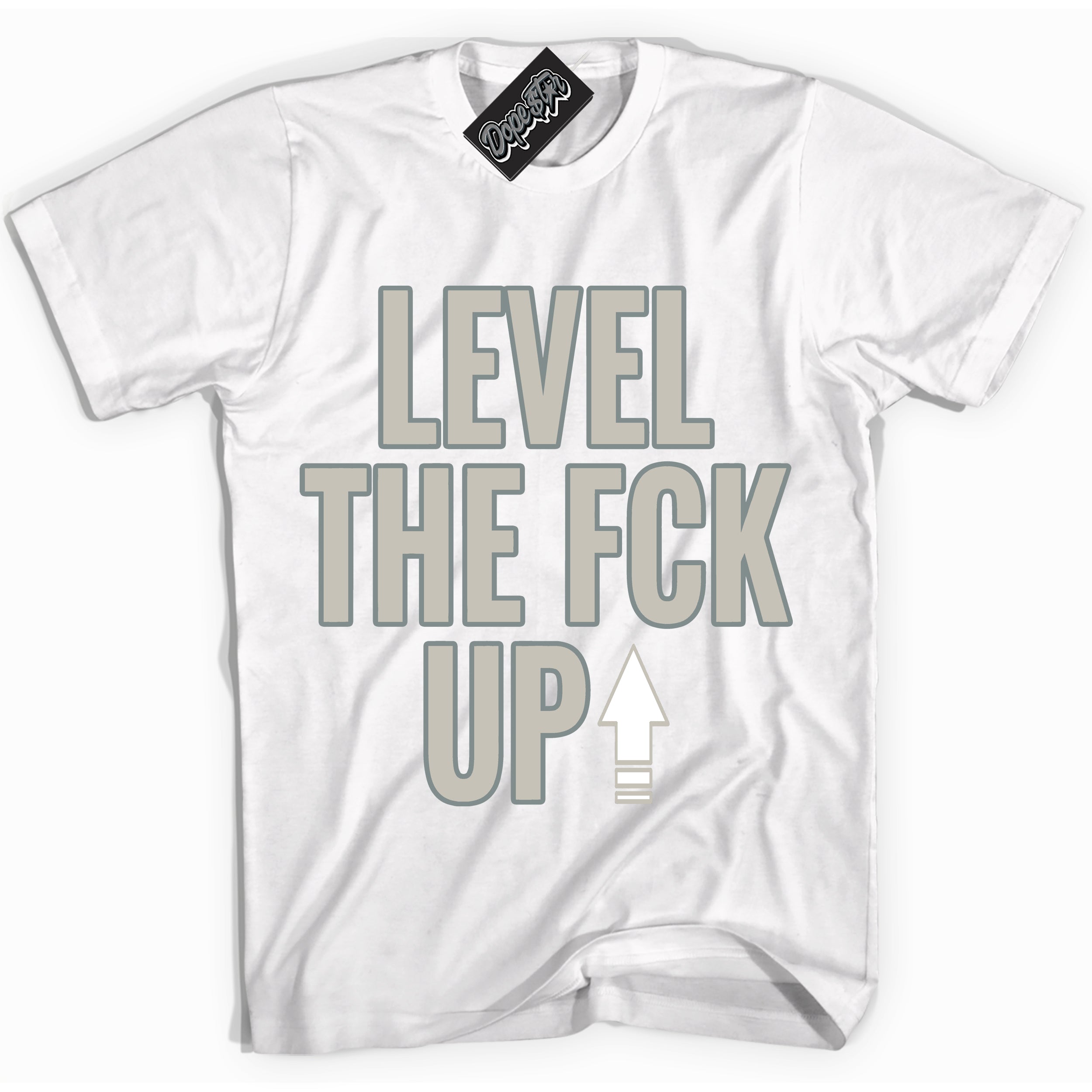 AJ9 Retro Cool Grey ‘Level The Fck Up’ – White Streetwear T-Shirt | Sneaker Matching shirt for AJ9 Retro Cool Grey | Men's and Women's Streetwear Graphic Tee by Sneaker Shirts Outlet.