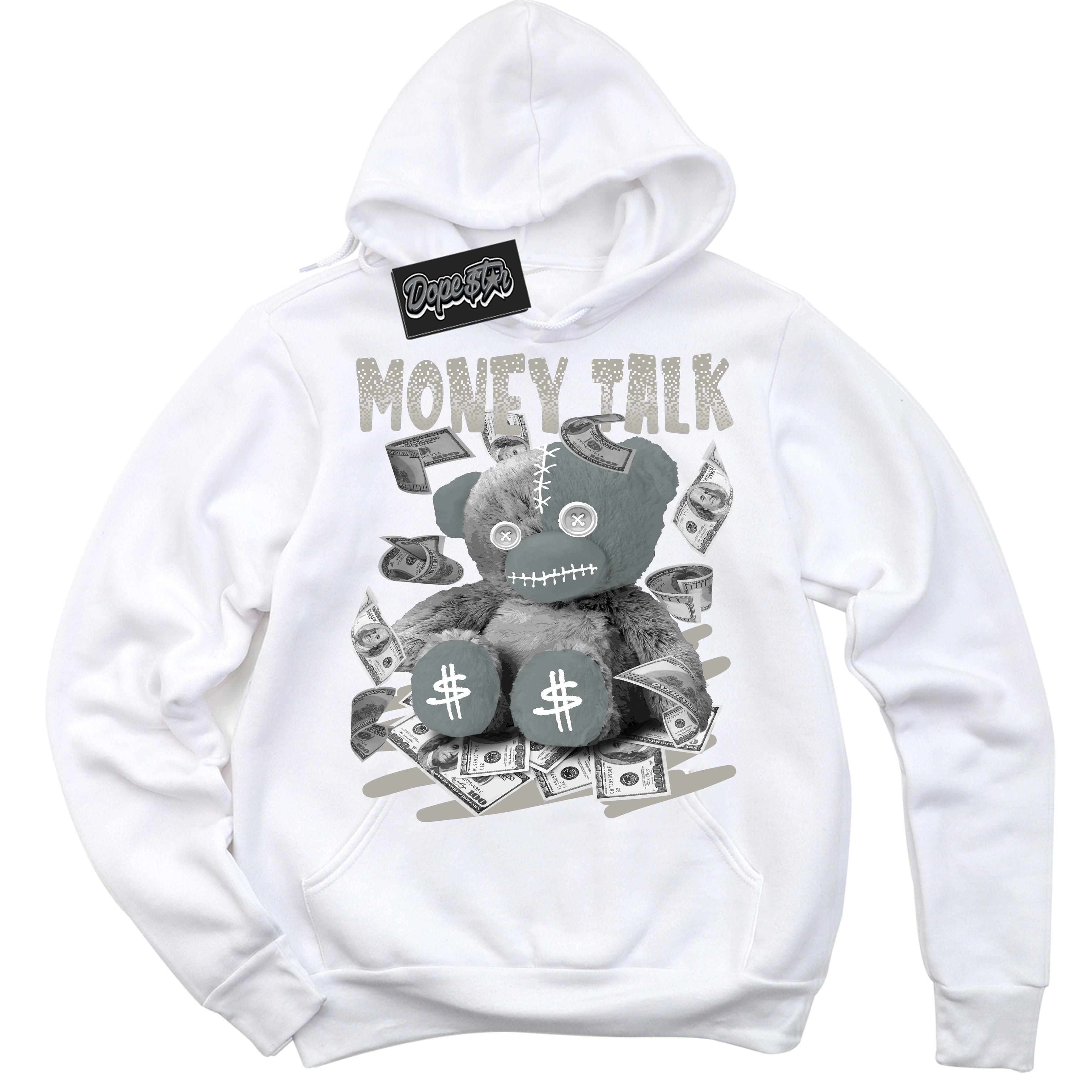 AJ9 Retro Cool Grey ‘Money Talk Bear’ – White Streetwear Hoodie | Sneaker Matching sweatshirt for AJ9 Retro Cool Grey | Men's and Women's Streetwear Graphic Hoodie by Sneaker Shirts Outlet