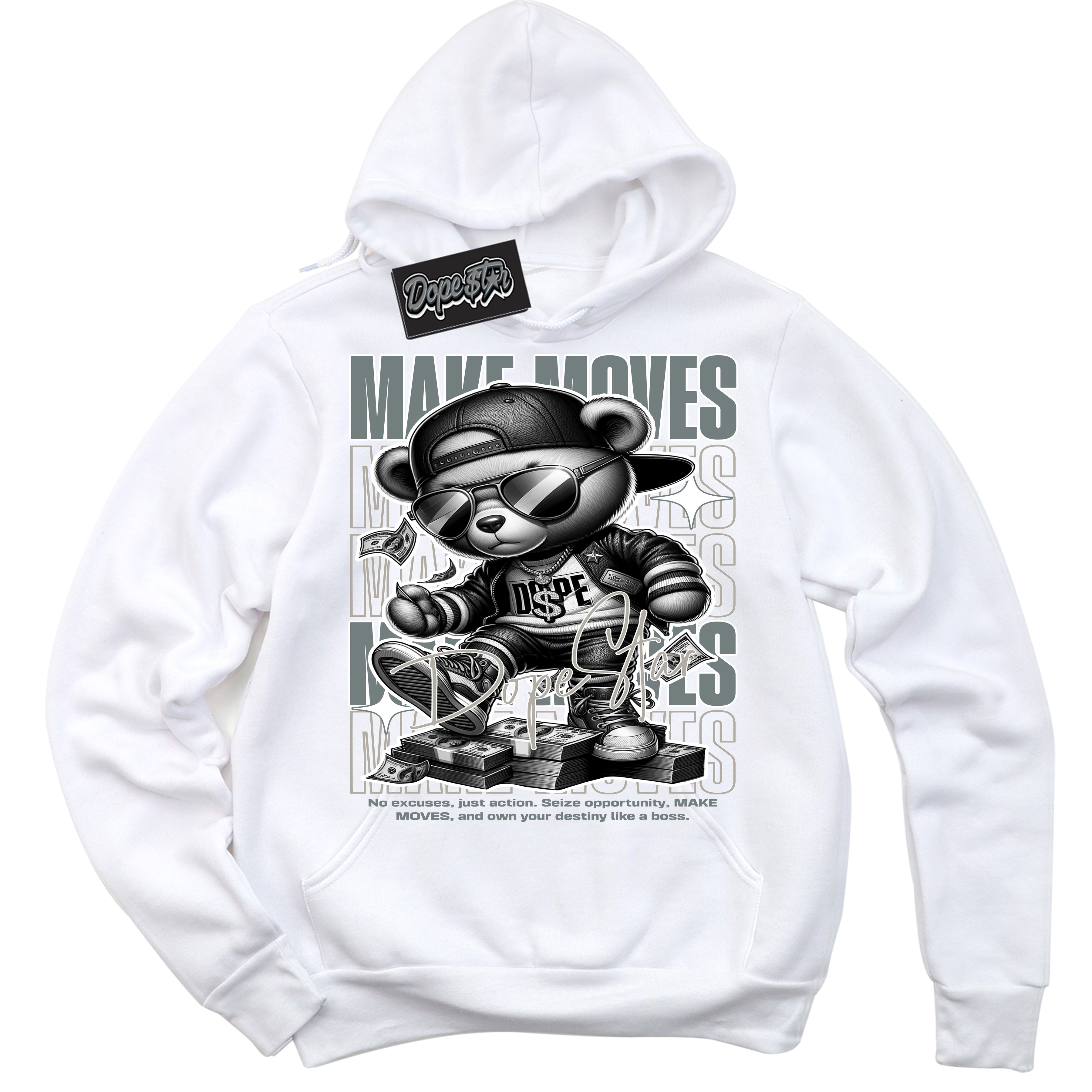 AJ9 Retro Cool Grey ‘Make Moves’ – White Streetwear Hoodie | Sneaker Matching sweatshirt for AJ9 Retro Cool Grey | Men's and Women's Streetwear Graphic Hoodie by Sneaker Shirts Outlet