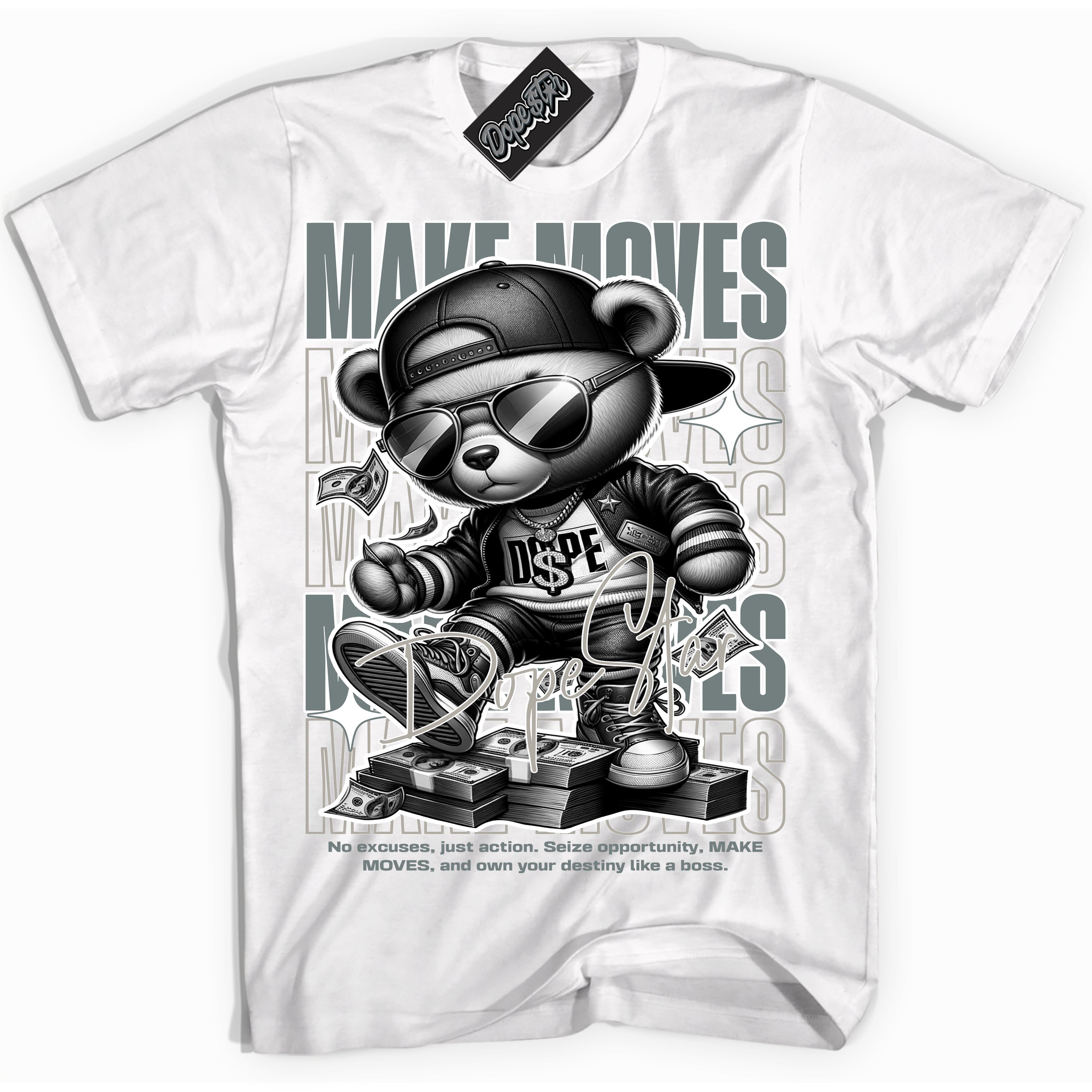 AJ9 Retro Cool Grey ‘Make Moves’ – White Streetwear T-Shirt | Sneaker Matching shirt for AJ9 Retro Cool Grey | Men's and Women's Streetwear Graphic Tee by Sneaker Shirts Outlet.