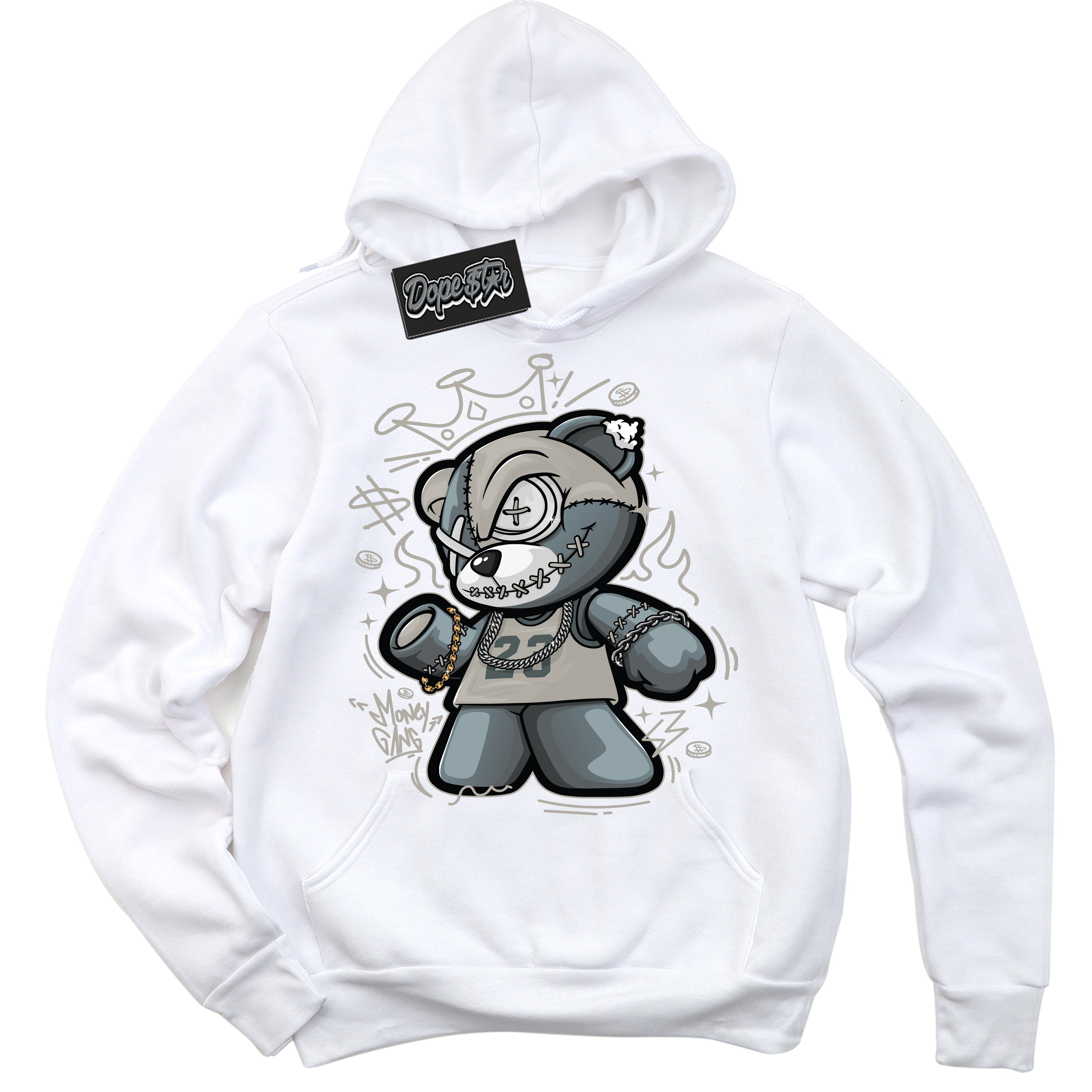 AJ9 Retro Cool Grey ‘Money Gang Bear’ – White Streetwear Hoodie | Sneaker Matching sweatshirt for AJ9 Retro Cool Grey | Men's and Women's Streetwear Graphic Hoodie by Sneaker Shirts Outlet