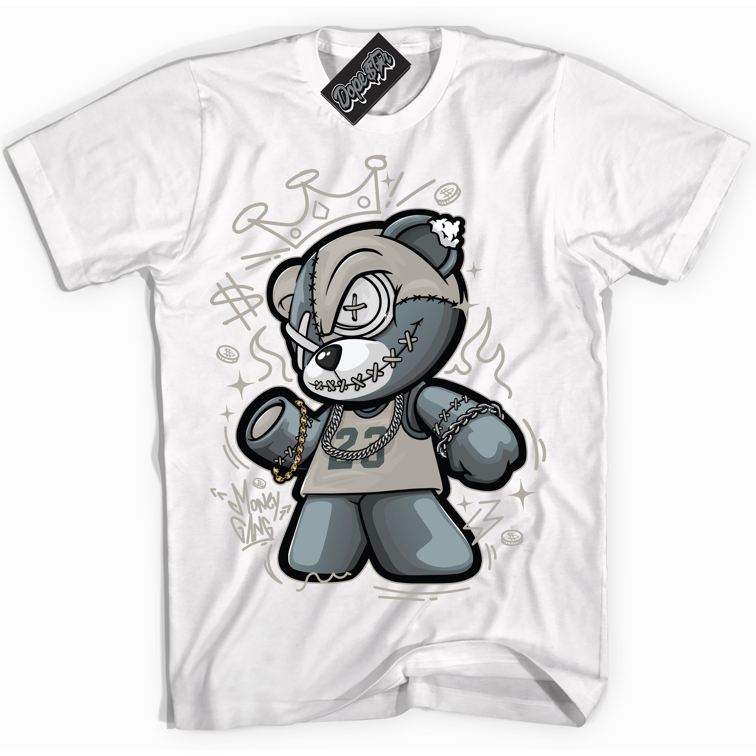 AJ9 Retro Cool Grey ‘Money Gang Bear’ – White Streetwear T-Shirt | Sneaker Matching shirt for AJ9 Retro Cool Grey | Men's and Women's Streetwear Graphic Tee by Sneaker Shirts Outlet.