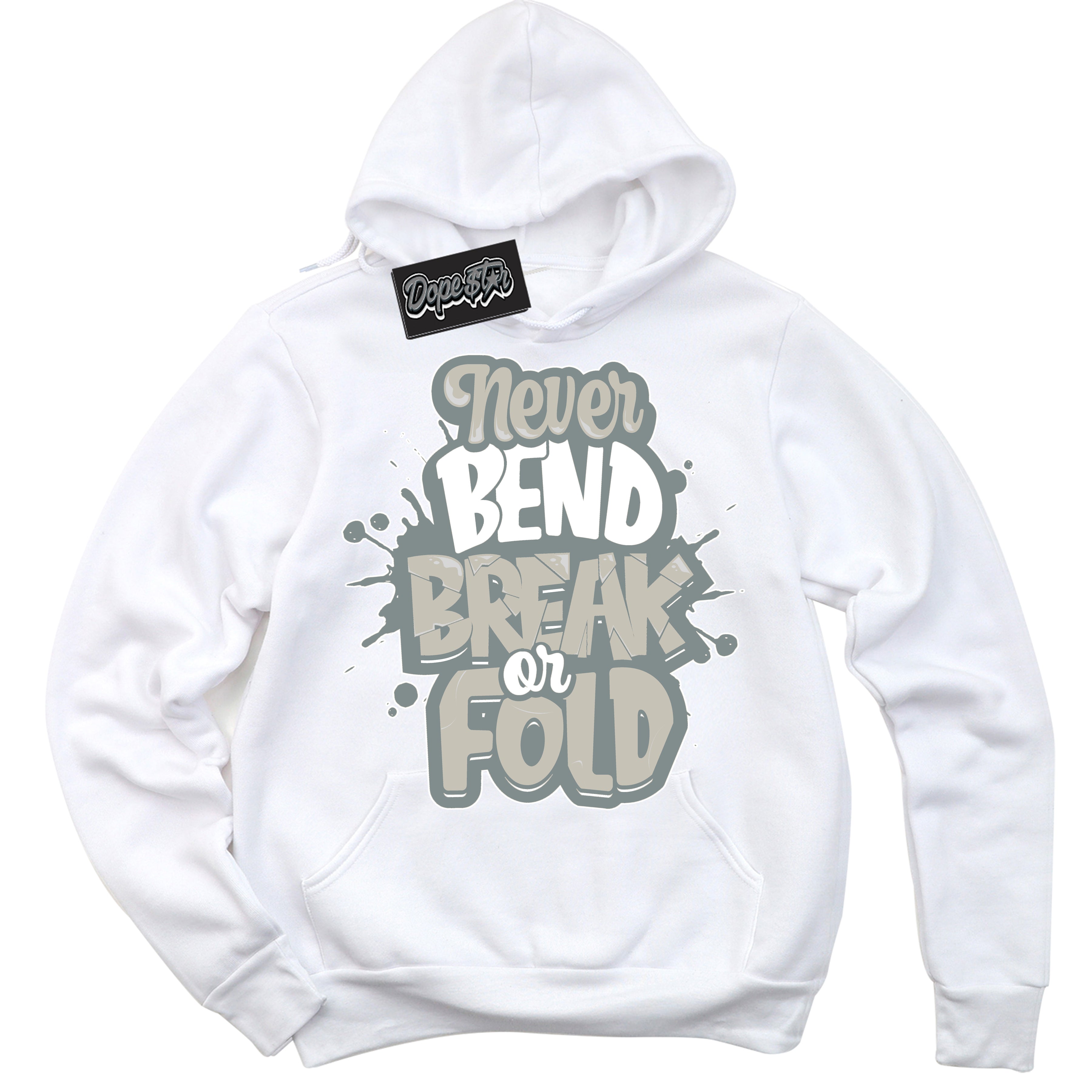 AJ9 Retro Cool Grey ‘Never Bend Break Or Fold’ – White Streetwear Hoodie | Sneaker Matching sweatshirt for AJ9 Retro Cool Grey | Men's and Women's Streetwear Graphic Hoodie by Sneaker Shirts Outlet