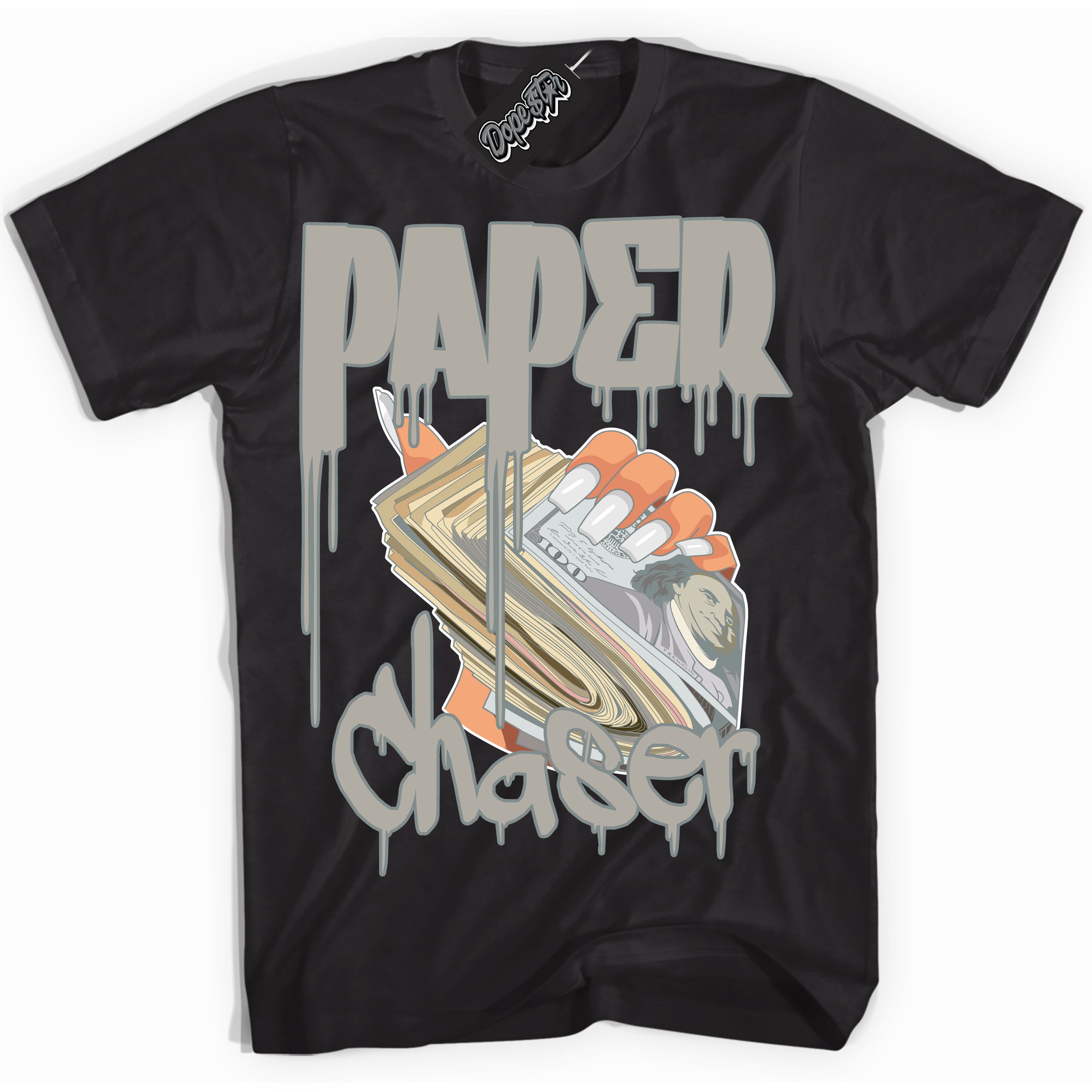 AJ9 Retro Cool Grey ‘Paper Chaser’ – Black Streetwear T-Shirt | Sneaker Matching shirt for AJ9 Retro Cool Grey | Men's and Women's Streetwear Graphic Tee by Sneaker Shirts Outlet.