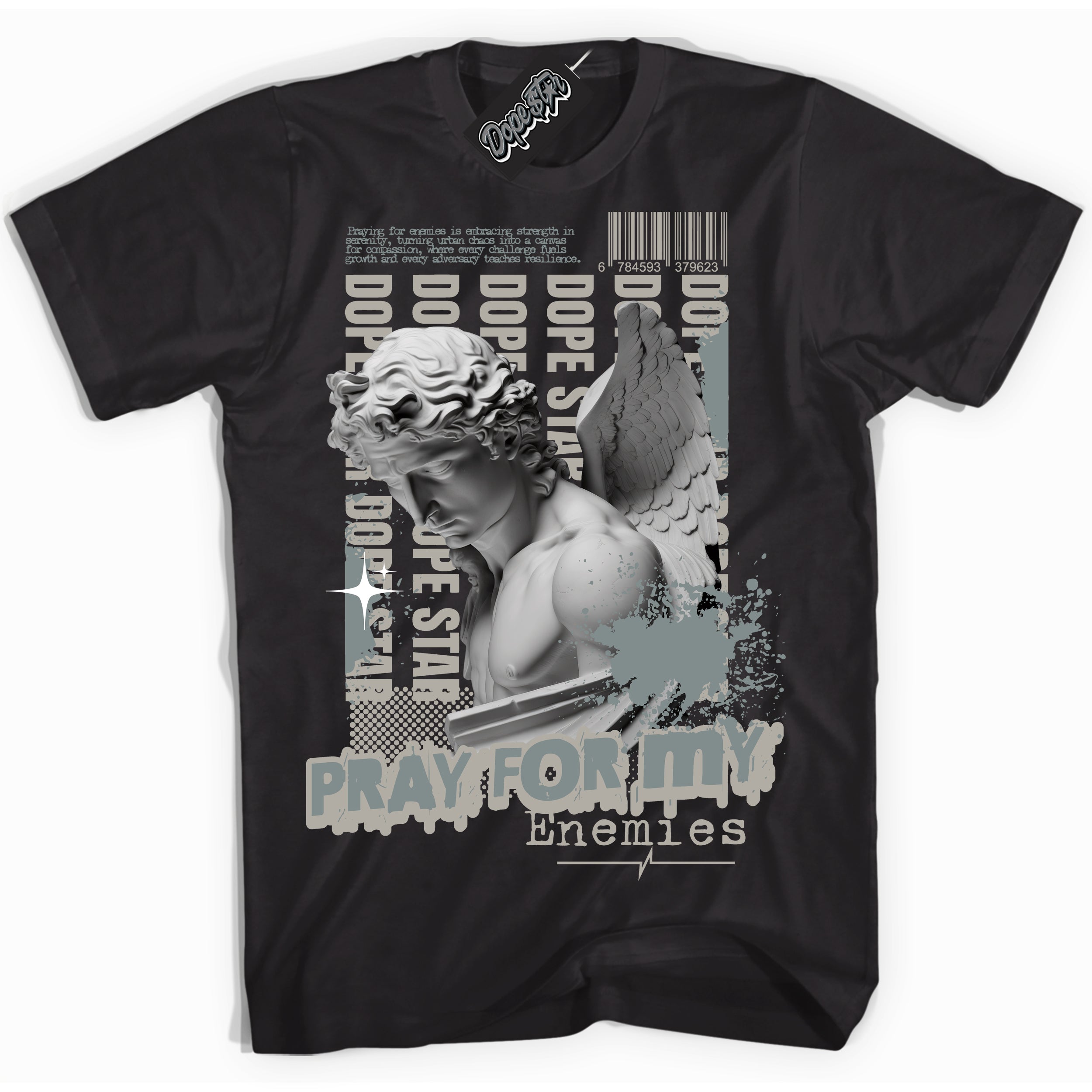 AJ9 Retro Cool Grey ‘Pray Enemies’ – Black Streetwear T-Shirt | Sneaker Matching shirt for AJ9 Retro Cool Grey | Men's and Women's Streetwear Graphic Tee by Sneaker Shirts Outlet.
