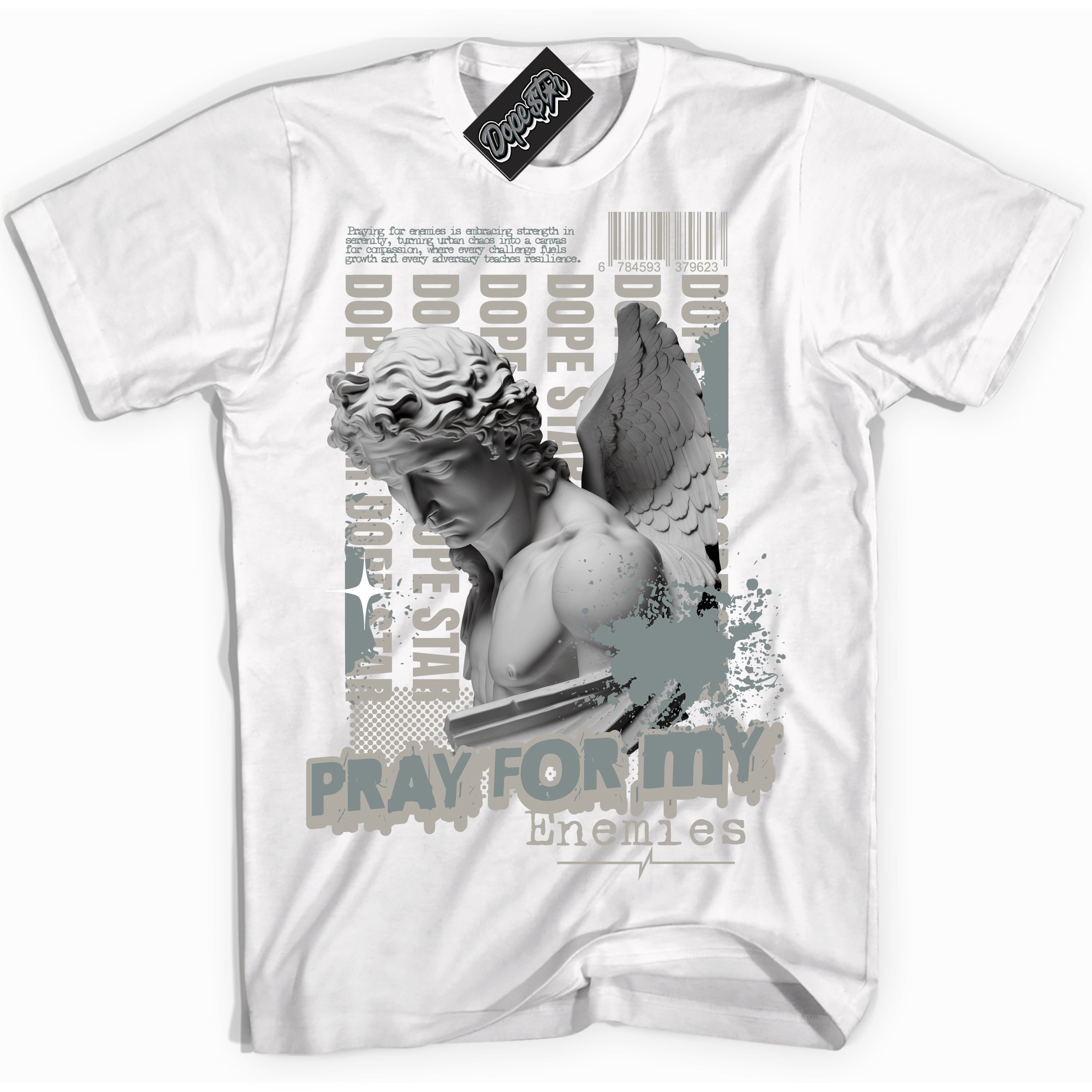 AJ9 Retro Cool Grey ‘Pray Enemies’ – White Streetwear T-Shirt | Sneaker Matching shirt for AJ9 Retro Cool Grey | Men's and Women's Streetwear Graphic Tee by Sneaker Shirts Outlet.