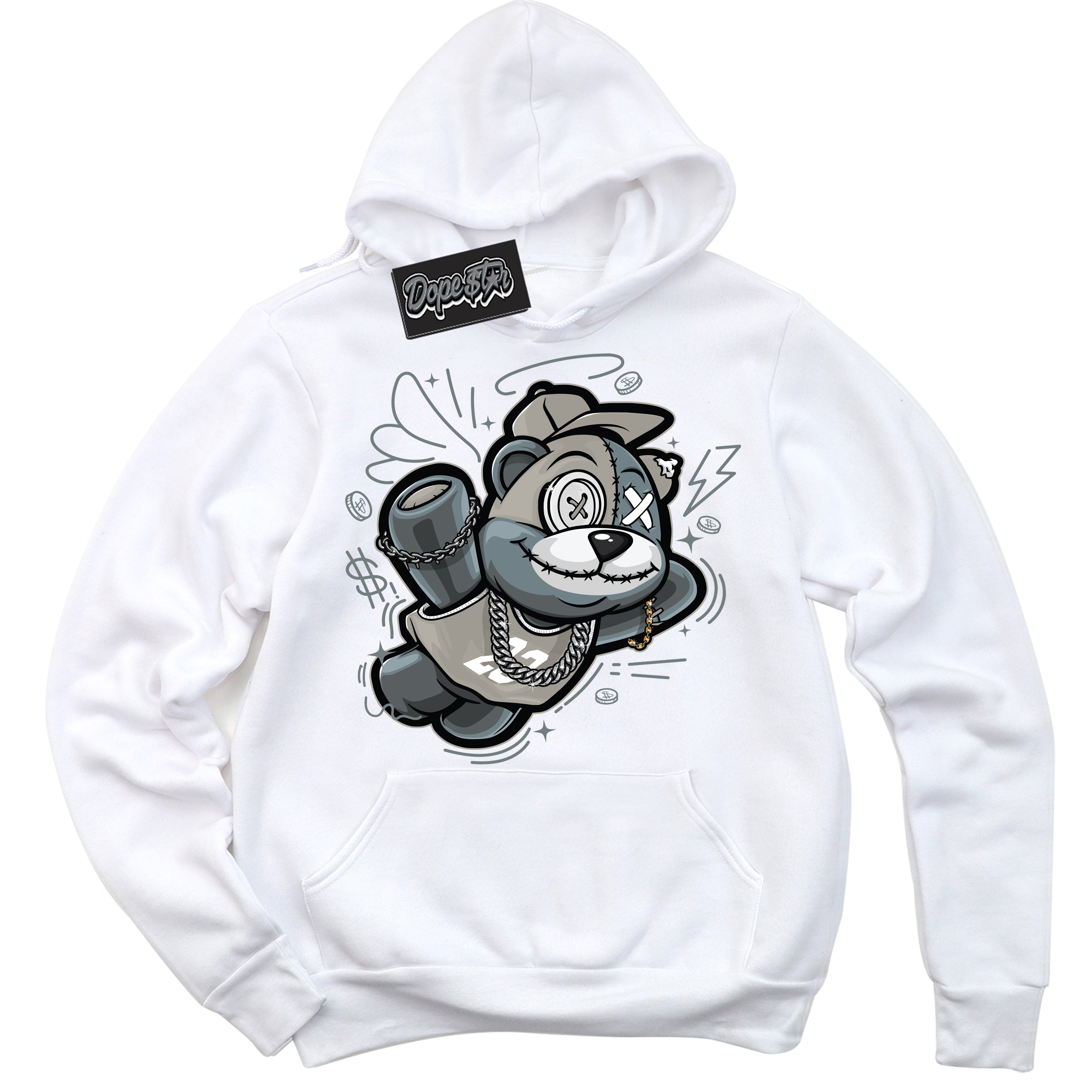 AJ9 Retro Cool Grey ‘Slam Dunk Bear’ – White Streetwear Hoodie | Sneaker Matching sweatshirt for AJ9 Retro Cool Grey | Men's and Women's Streetwear Graphic Hoodie by Sneaker Shirts Outlet