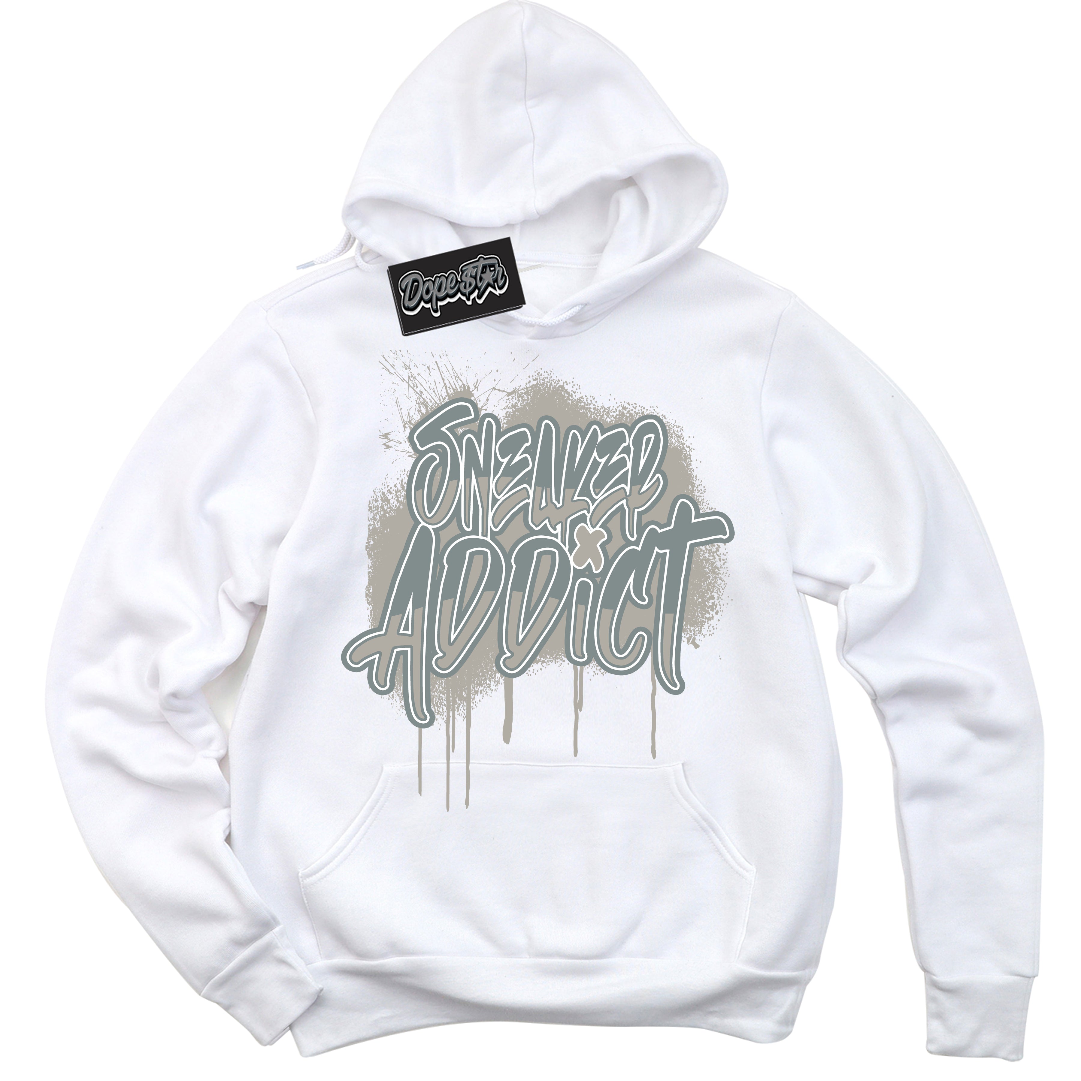 AJ9 Retro Cool Grey ‘Sneaker Addict’ – White Streetwear Hoodie | Sneaker Matching sweatshirt for AJ9 Retro Cool Grey | Men's and Women's Streetwear Graphic Hoodie by Sneaker Shirts Outlet