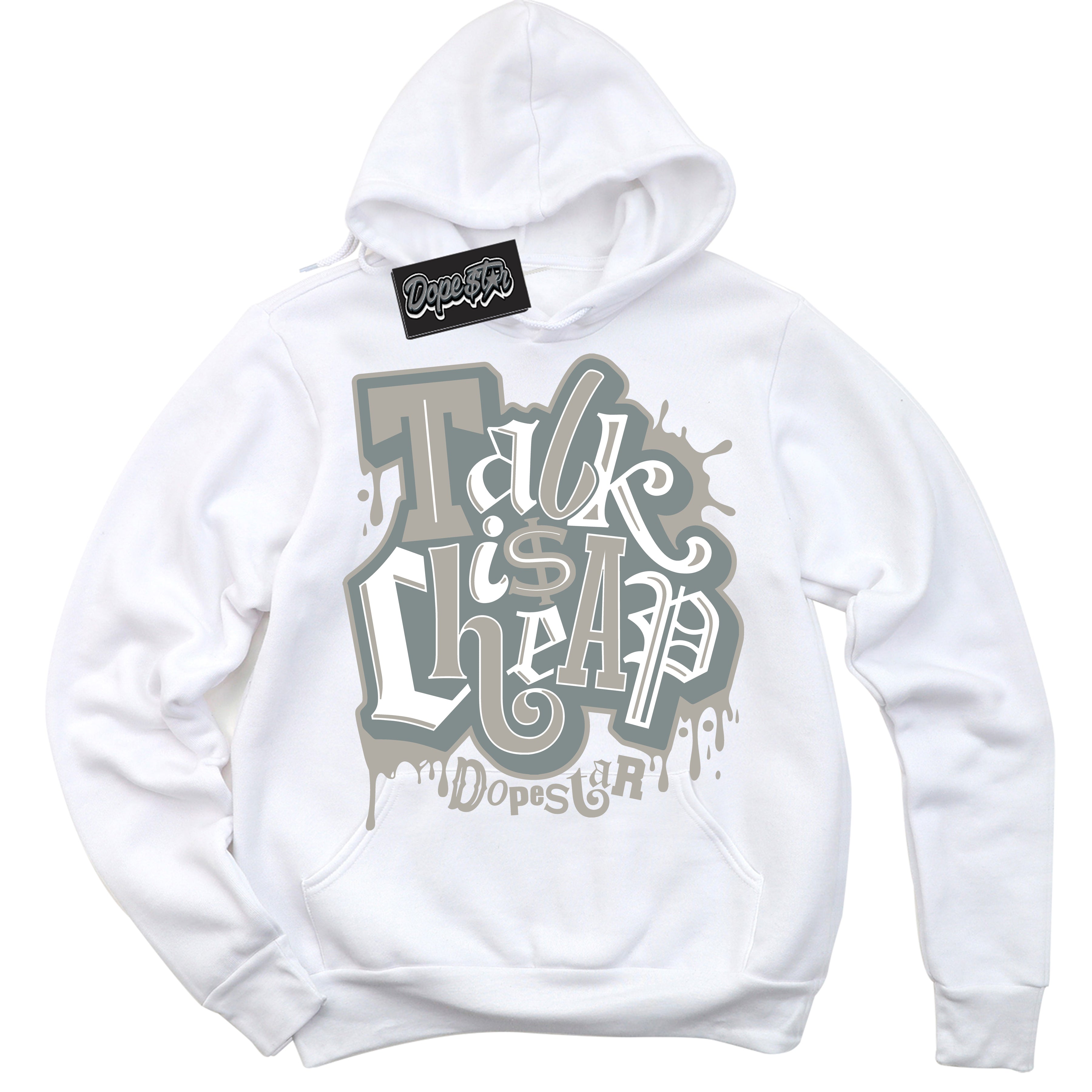 AJ9 Retro Cool Grey ‘Talk Is Cheap’ – White Streetwear Hoodie | Sneaker Matching sweatshirt for AJ9 Retro Cool Grey | Men's and Women's Streetwear Graphic Hoodie by Sneaker Shirts Outlet