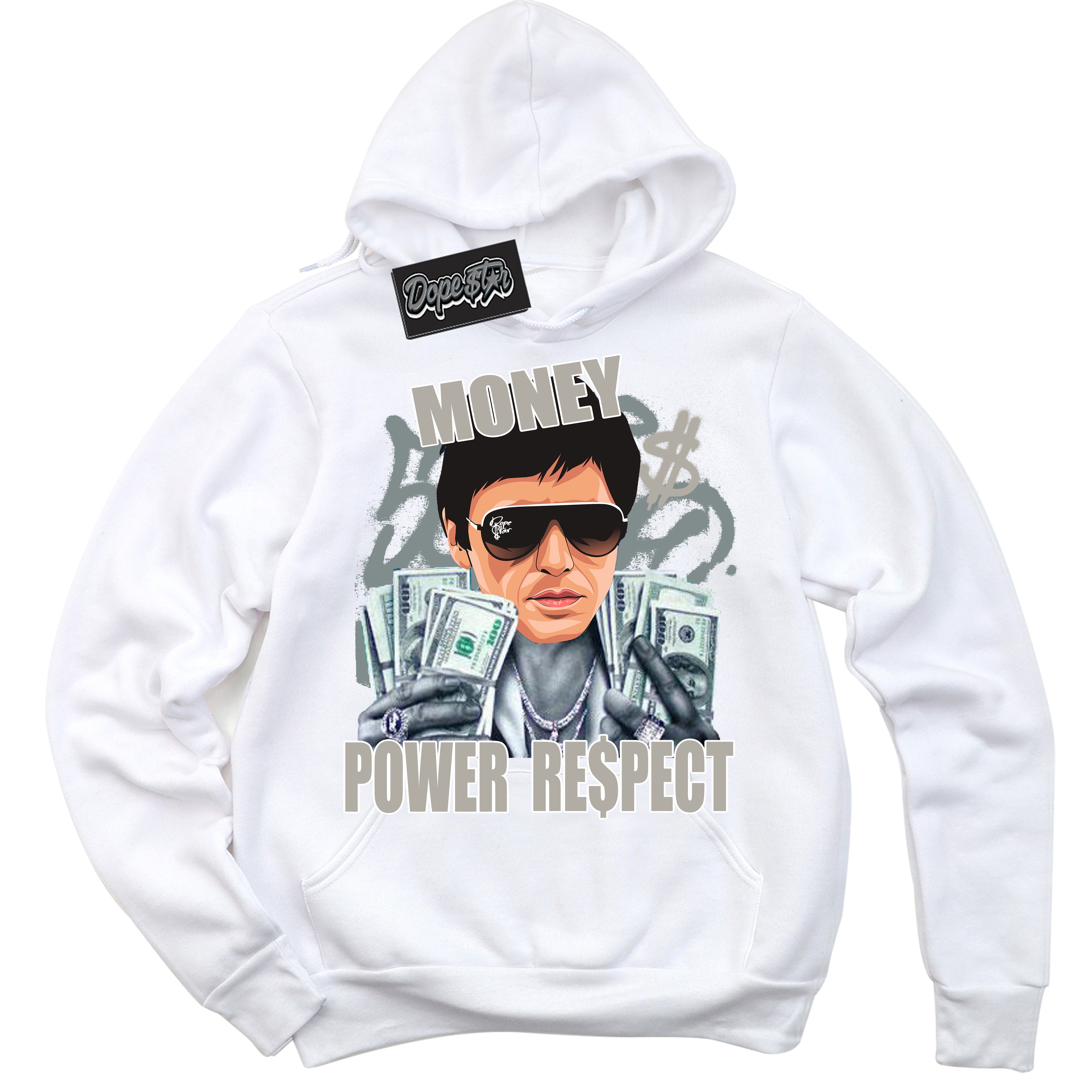 AJ9 Retro Cool Grey ‘Tony Montana’ – White Streetwear Hoodie | Sneaker Matching sweatshirt for AJ9 Retro Cool Grey | Men's and Women's Streetwear Graphic Hoodie by Sneaker Shirts Outlet