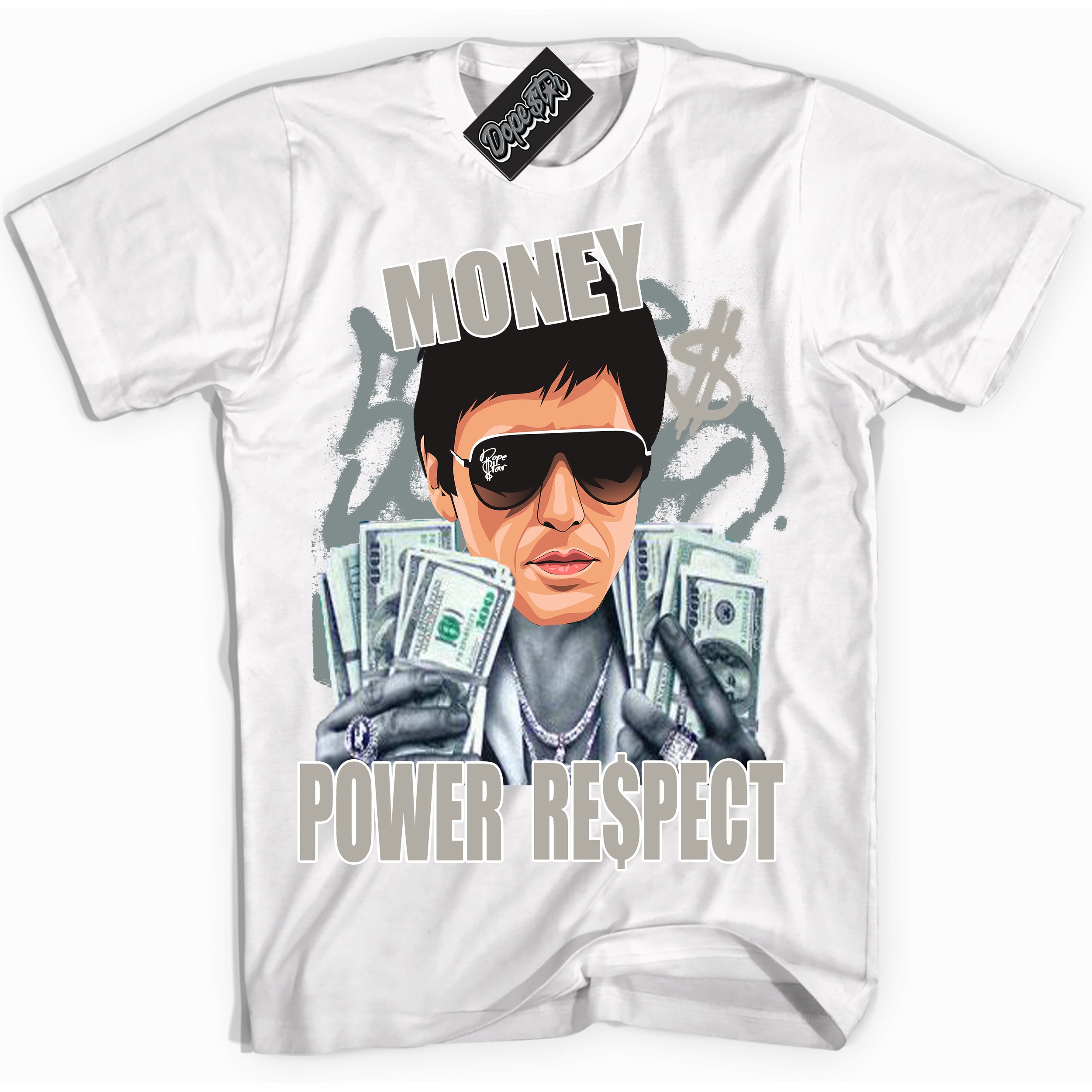 AJ9 Retro Cool Grey ‘Tony Montana’ – White Streetwear T-Shirt | Sneaker Matching shirt for AJ9 Retro Cool Grey | Men's and Women's Streetwear Graphic Tee by Sneaker Shirts Outlet.
